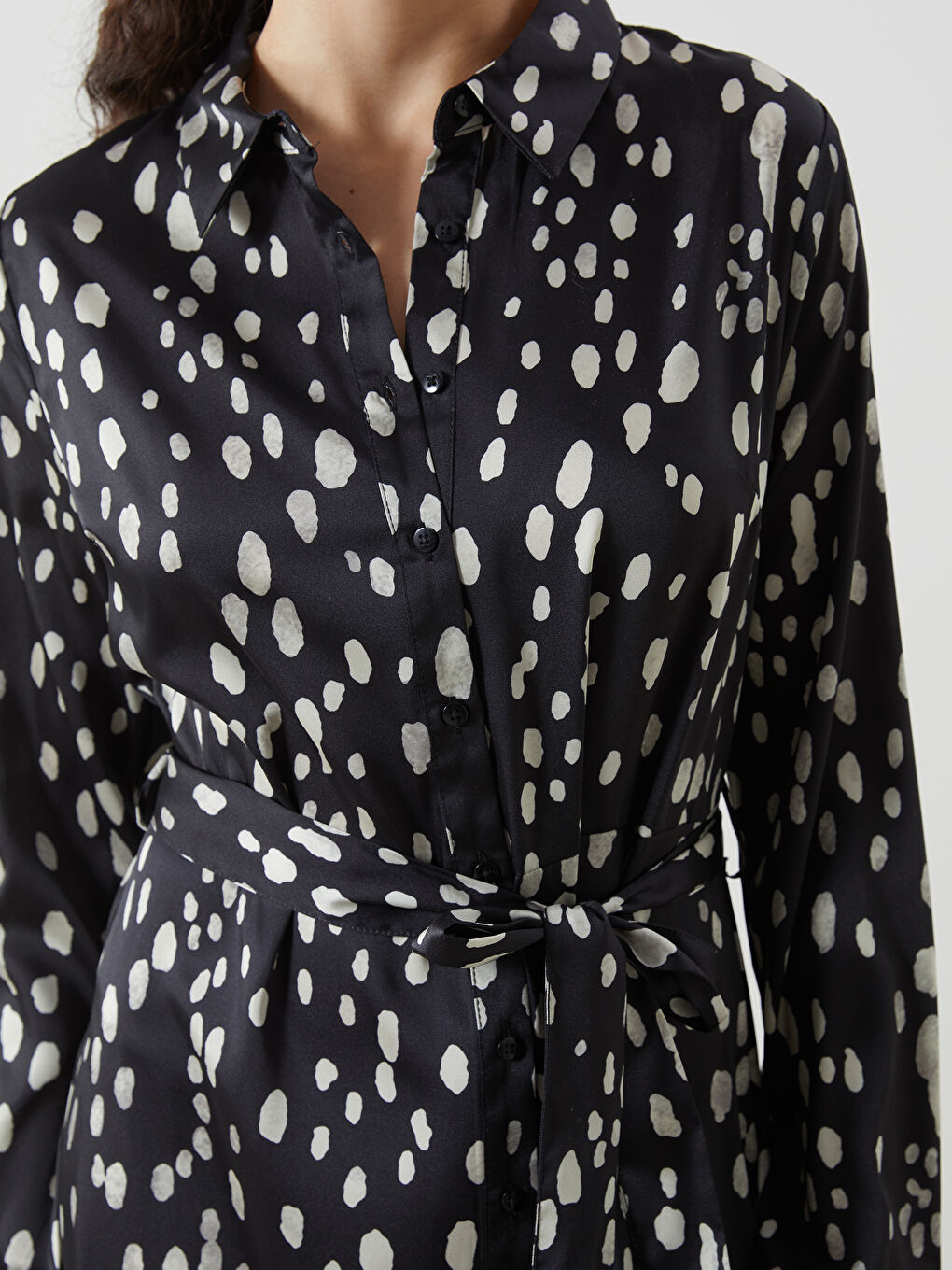 Patterned Satin Women'S Shirt Dress -S5JU72Z8-F9C