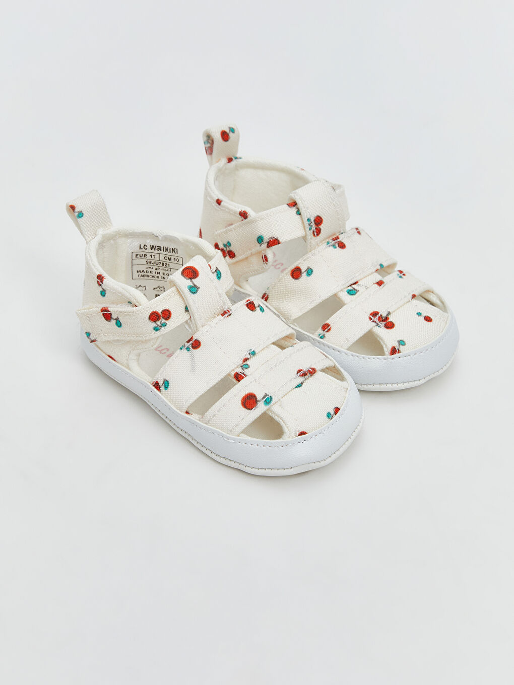 أحذية ما قبل المشي للبنات الرضع بطباعة الكرز مع غلق ڤيلكرو