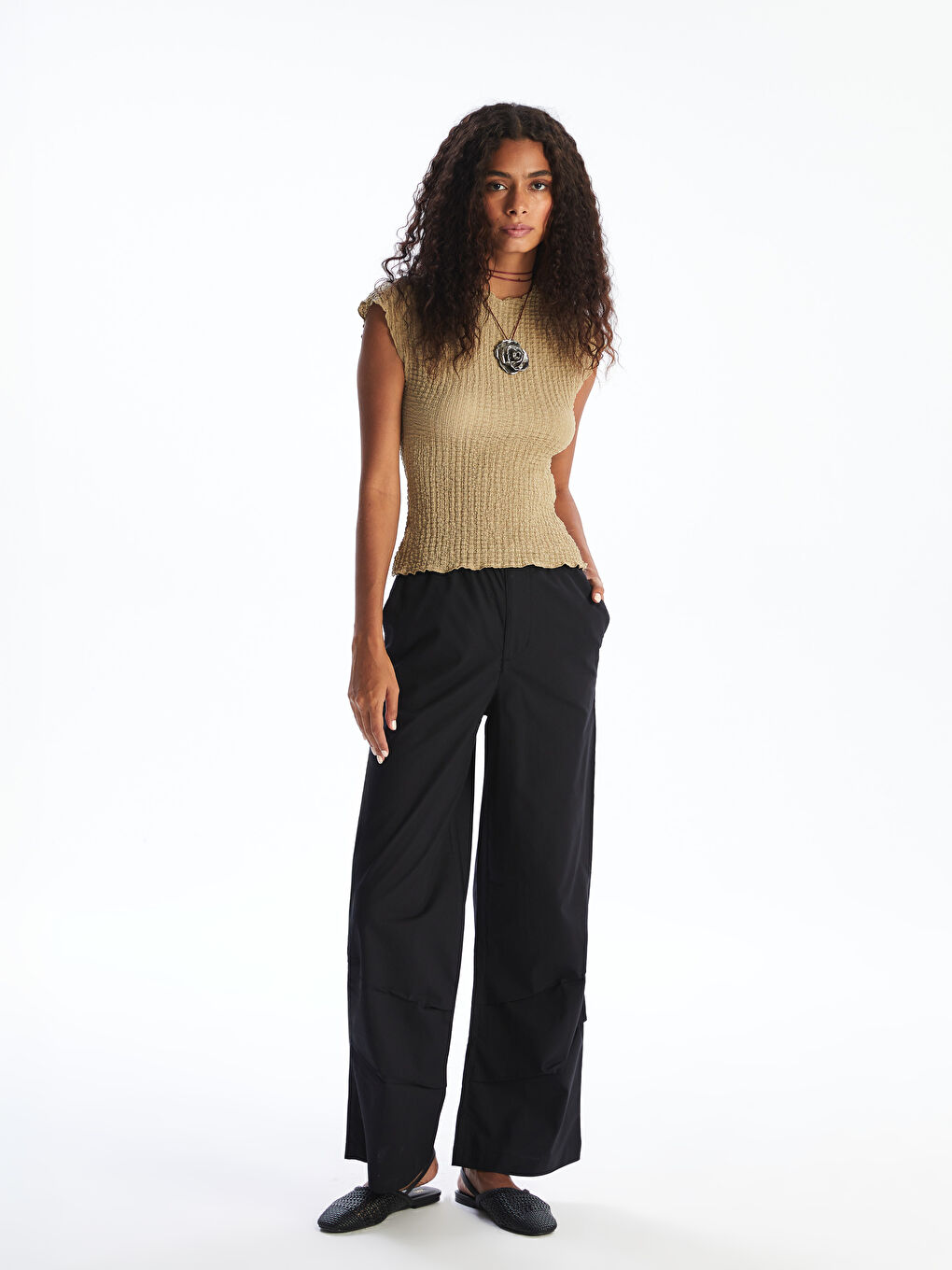 Elastic Waist Wide Leg Women's Trousers