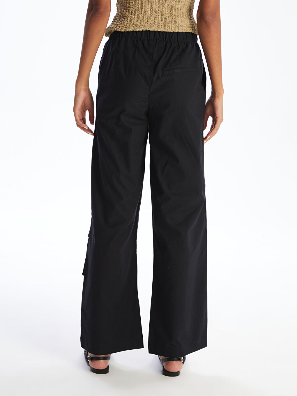 Elastic Waist Wide Leg Women's Trousers-3