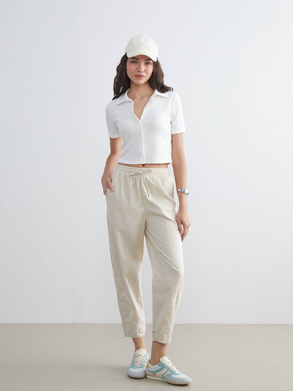Elasticated Waist Poplin Women's Trousers