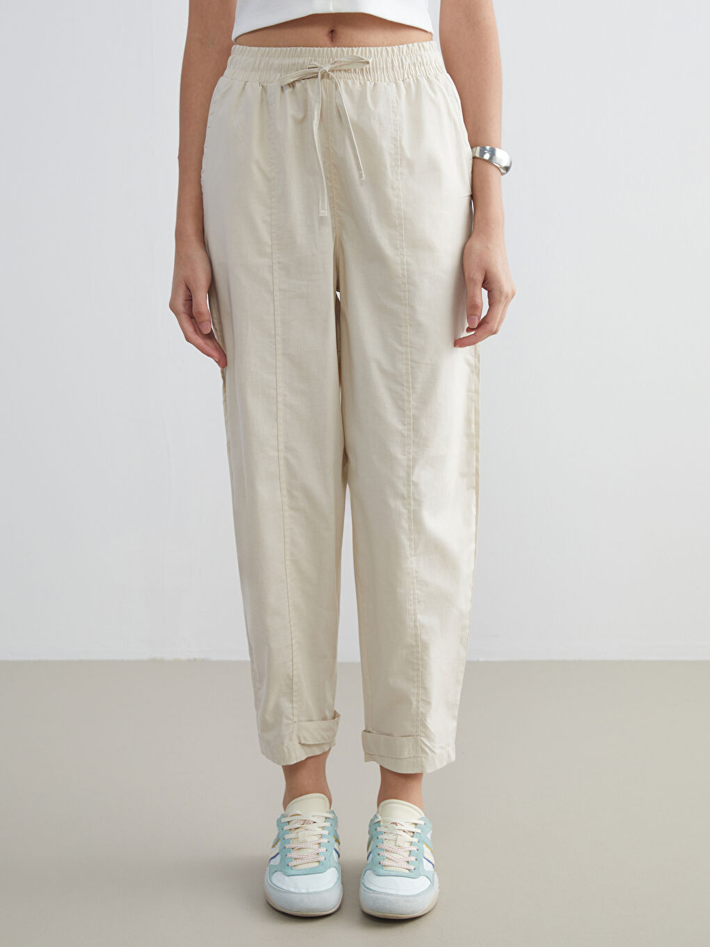 Elasticated Waist Poplin Women's Trousers-1