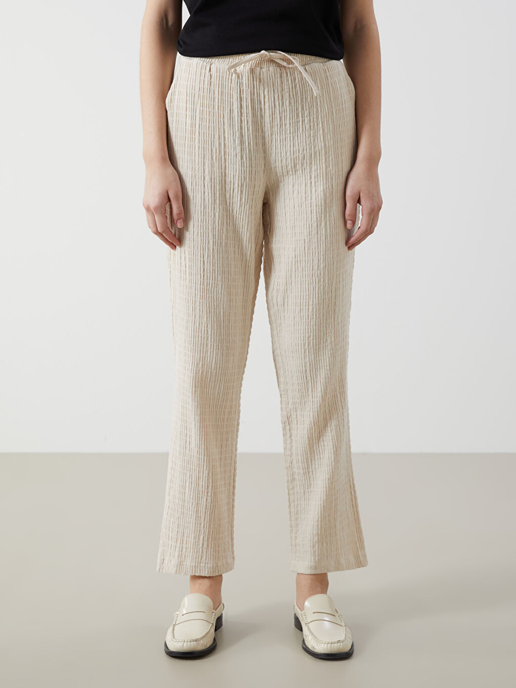 Elastic Waist Textured Women's Trousers -S5JV16Z8-SJJ