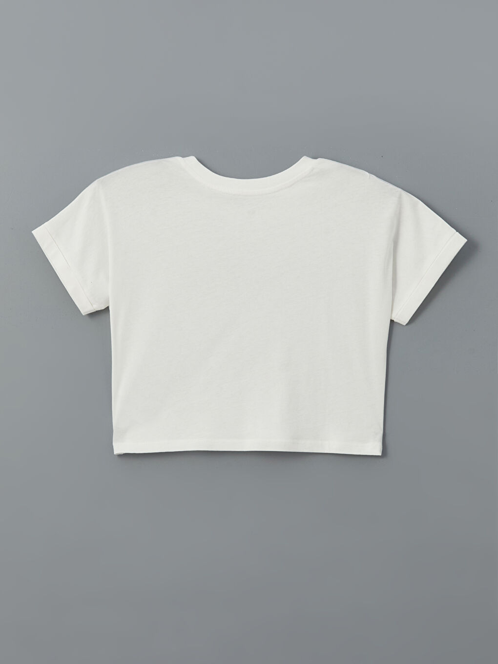 Beyaz Bisiklet Yaka Baskılı Crop Kadın Spor Tişört-5