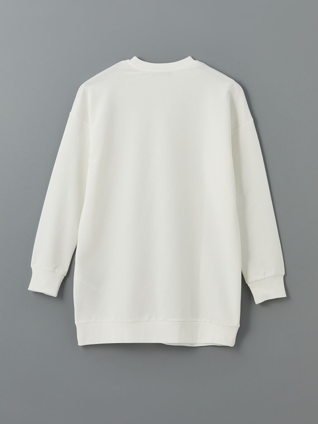 LCW Modest Ekru Bisiklet Yaka Baskılı Oversize Kadın Sweatshirt Tunik - 5
