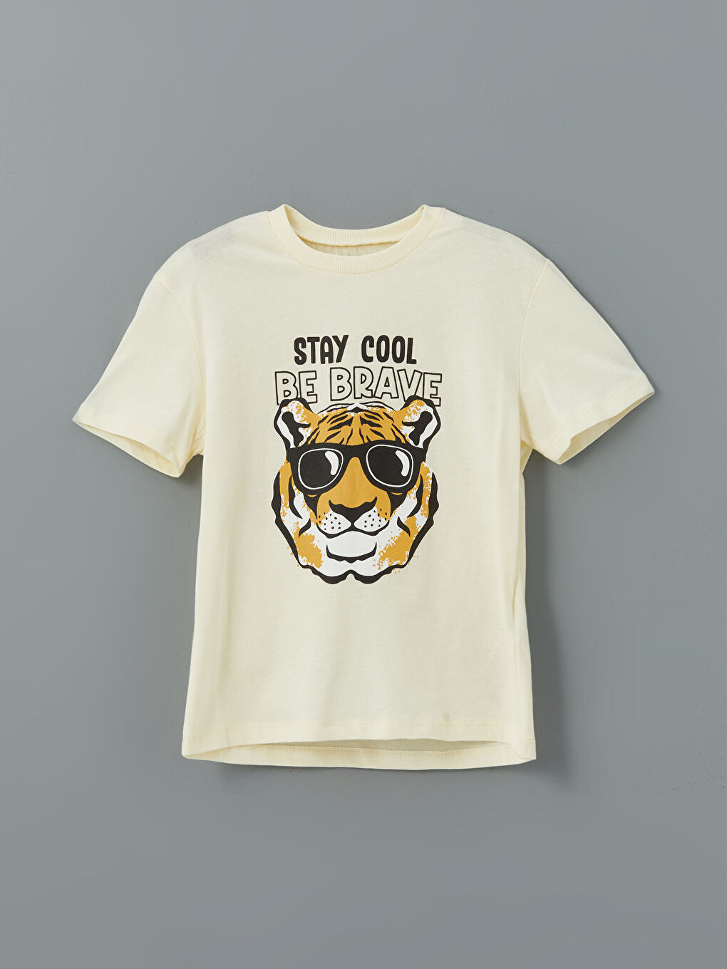 Bej Bisiklet Yaka Baskılı Erkek Çocuk Tişört