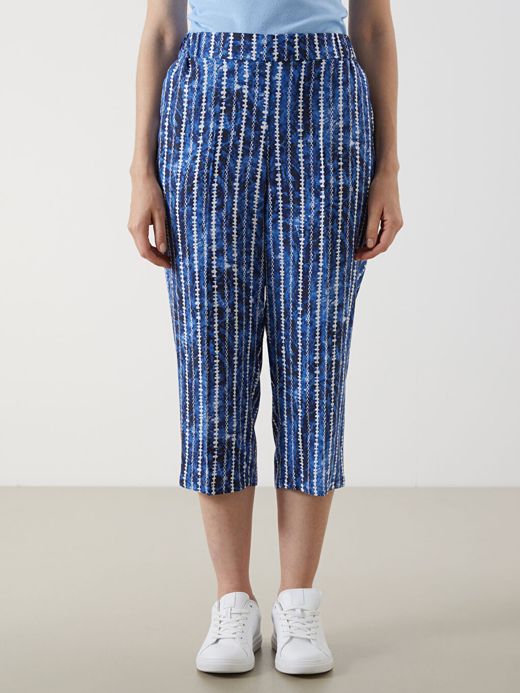 LCW Grace Elastic Waist Patterned Linen Blend Women's Capri Pants -S5JY28Z8-LS3