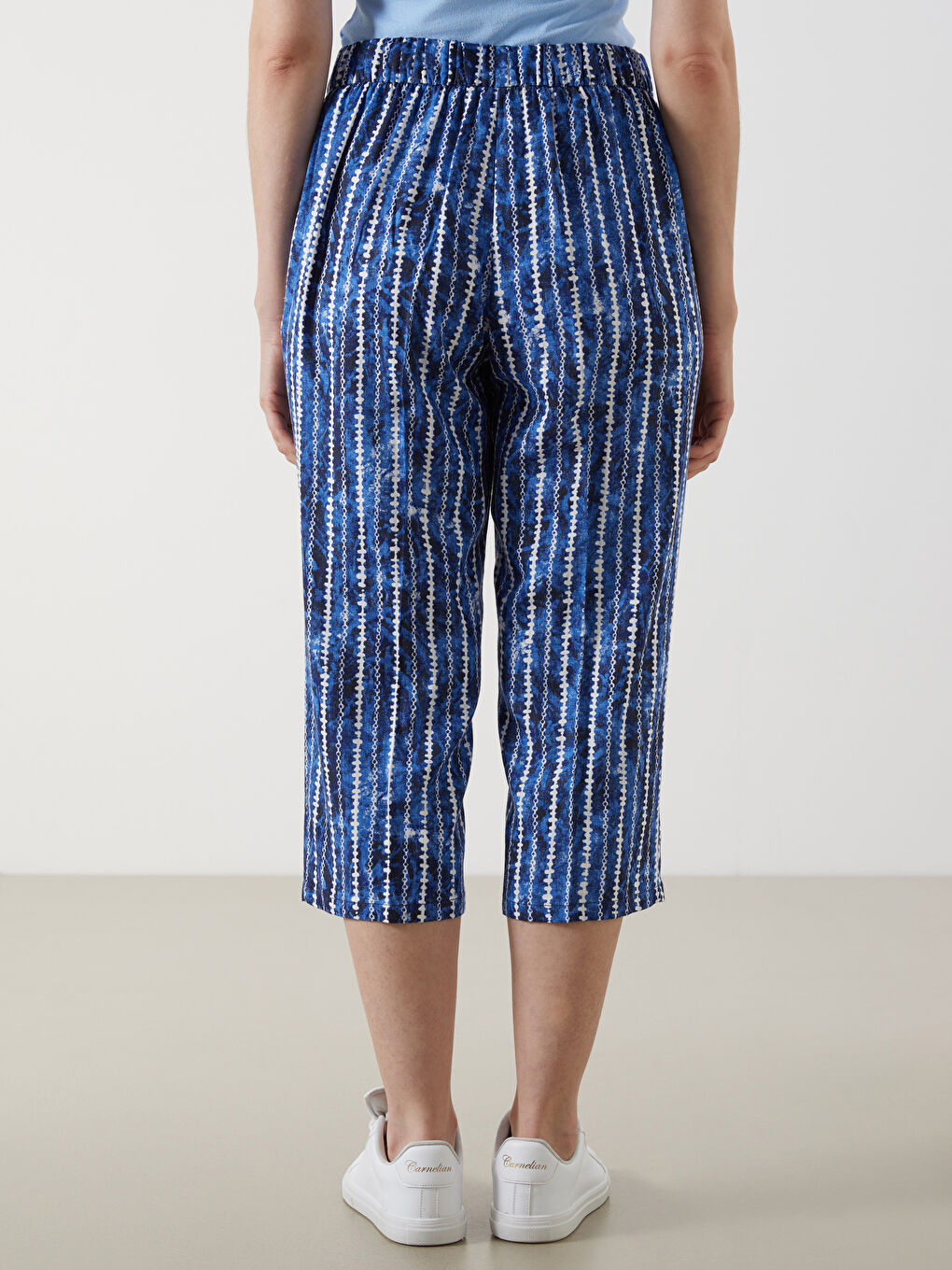 LCW Grace Elastic Waist Patterned Linen Blend Women's Capri Pants -S5JY28Z8-LS3