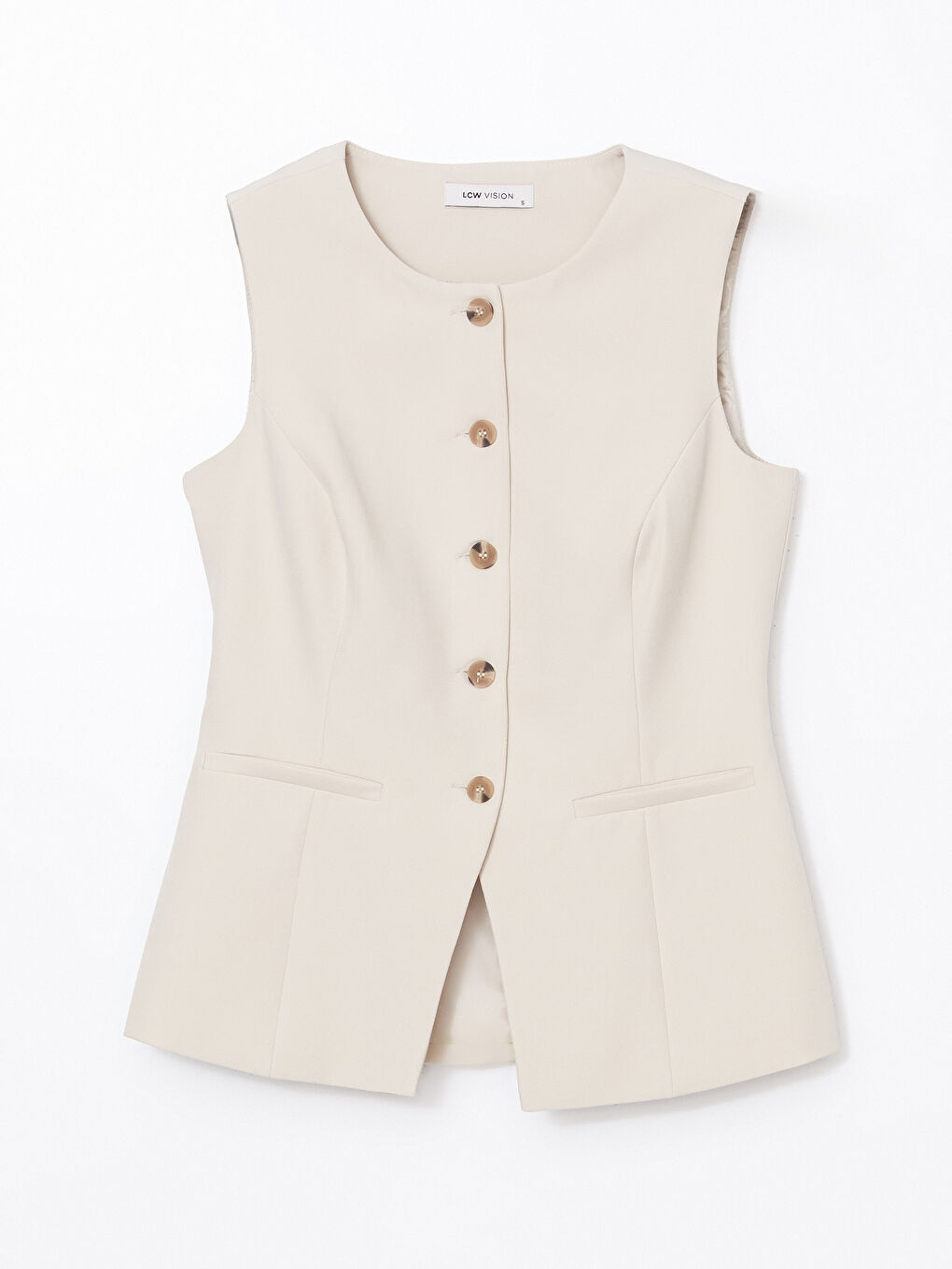 Ekru Bisiklet Yaka Kadın Klasik Yelek-4