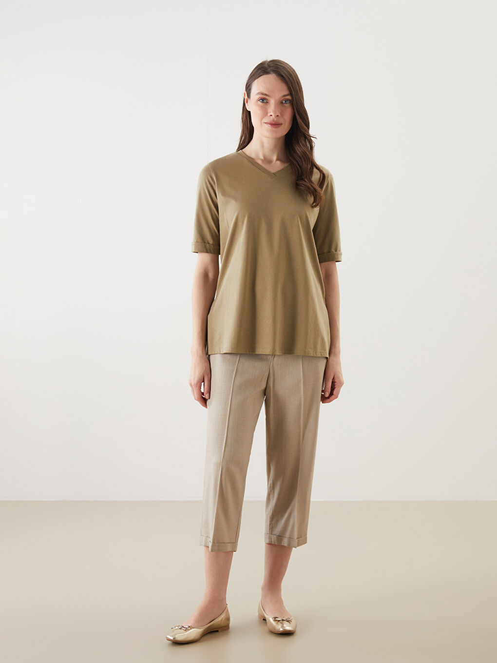 LCW Grace Elasticated Waist Linen Blend Women's Capri -S5JY38Z8-CWP