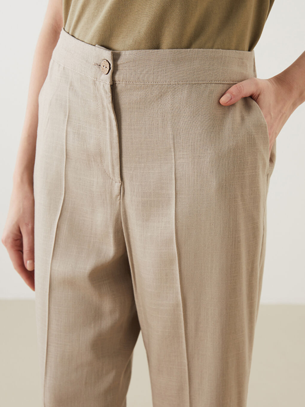 LCW Grace Elasticated Waist Linen Blend Women's Capri -S5JY38Z8-CWP