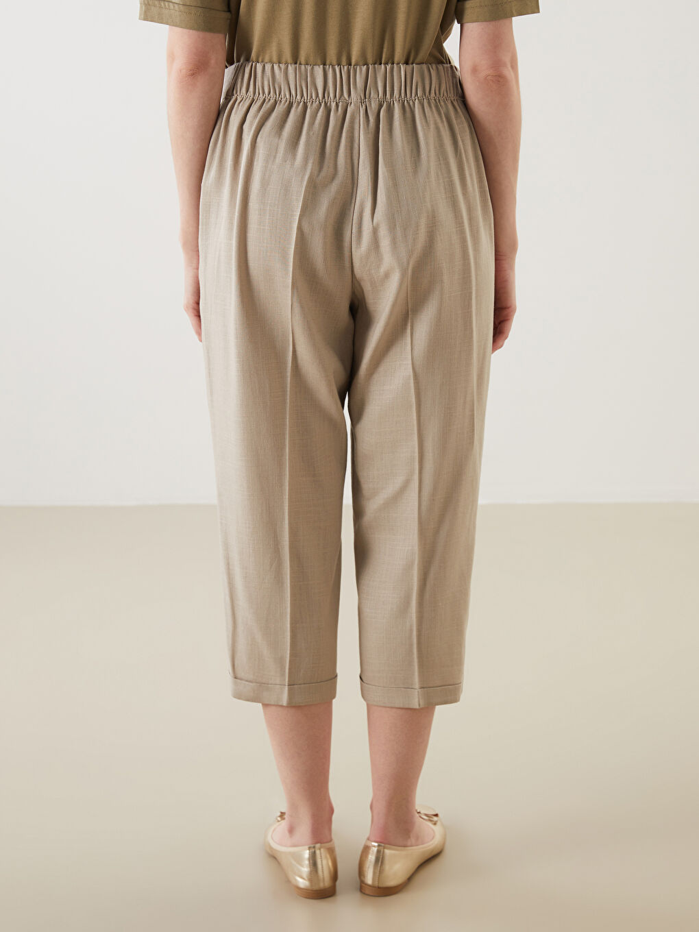 LCW Grace Elasticated Waist Linen Blend Women's Capri -S5JY38Z8-CWP