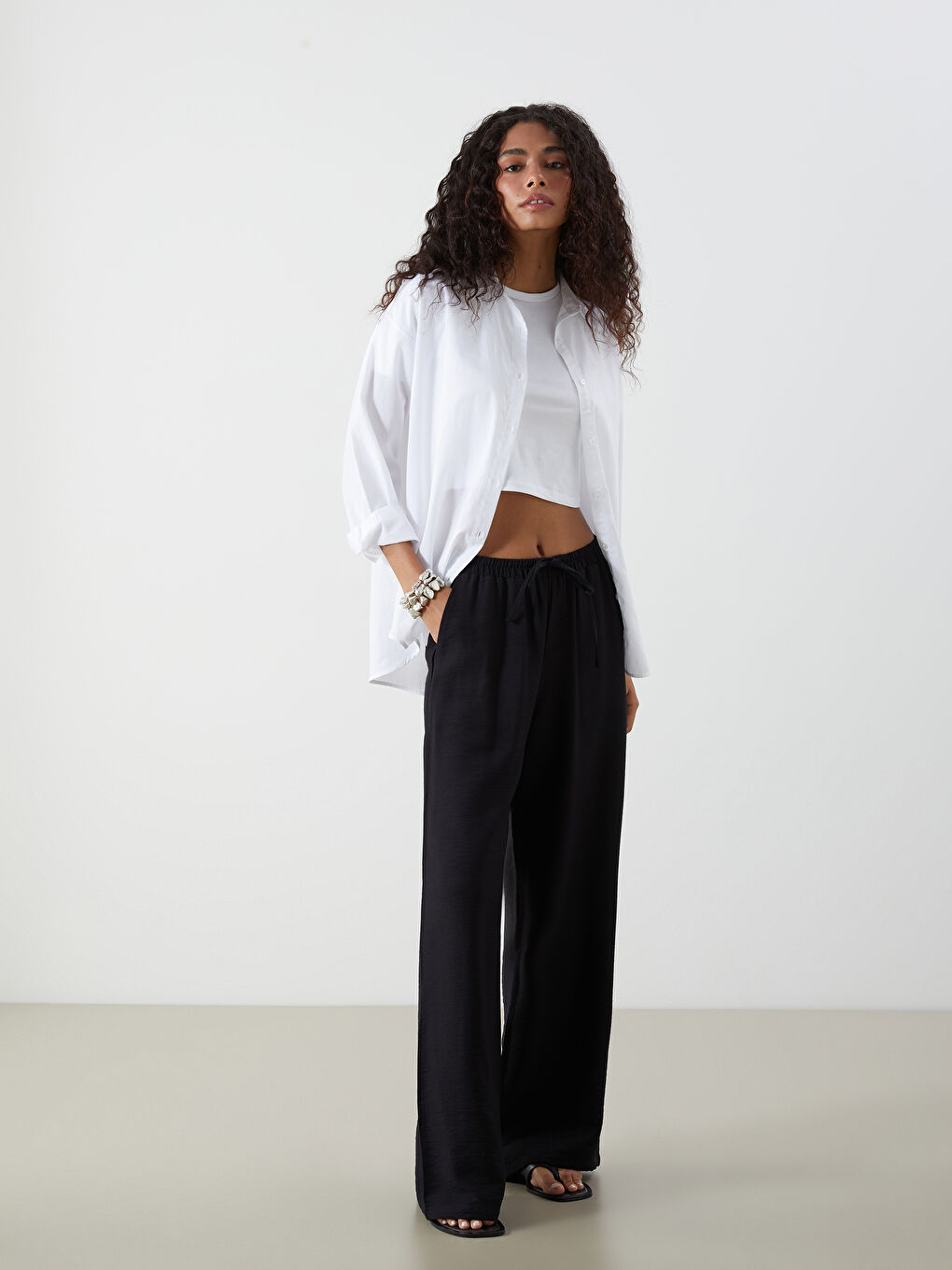 Elastic Waist Wide Leg Women's Trousers -S5JY41Z8-CVL