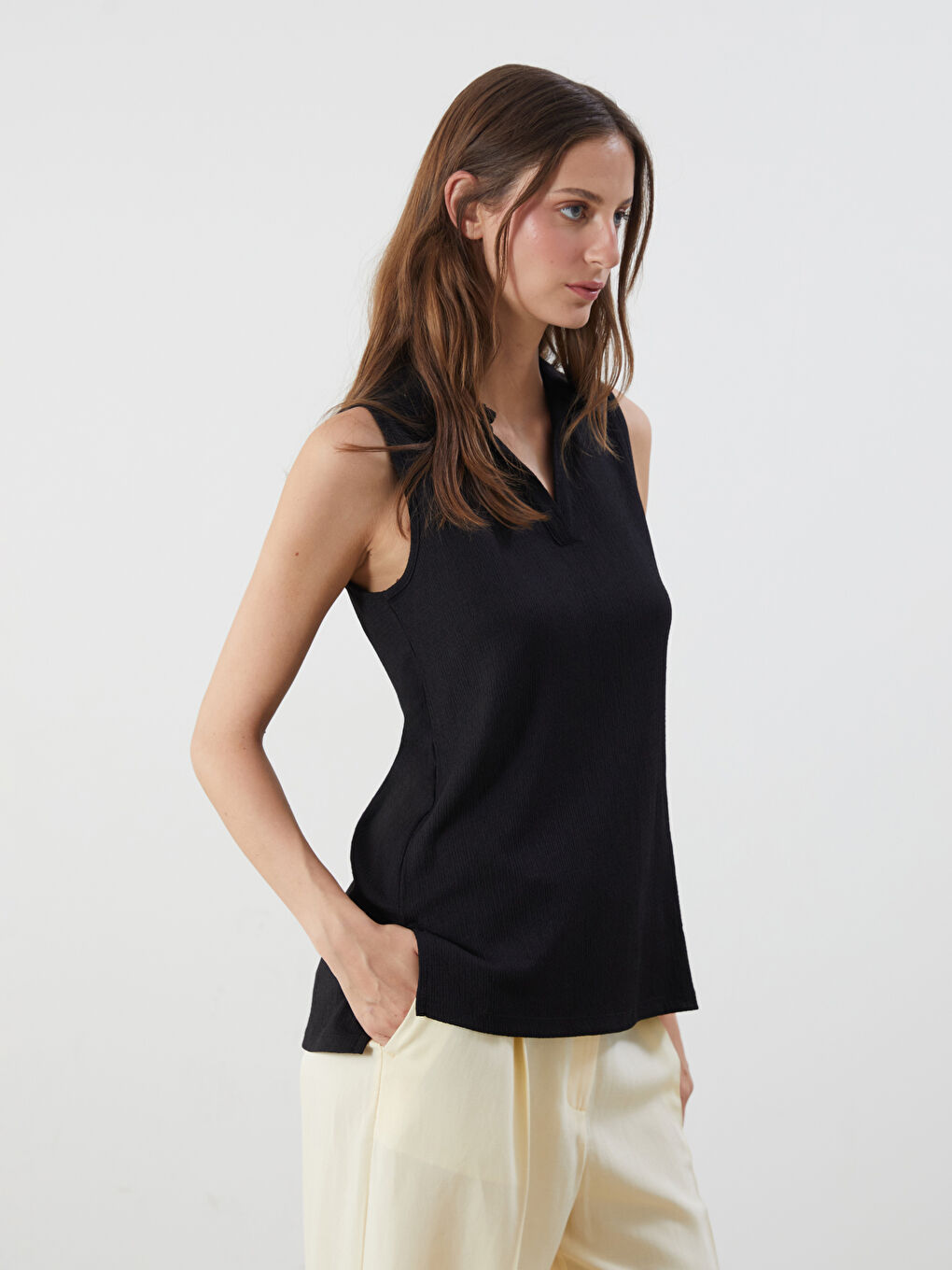LCWAIKIKI Classic Polo Neck Textured Women's Tank Top -S5JY57Z8-CVL