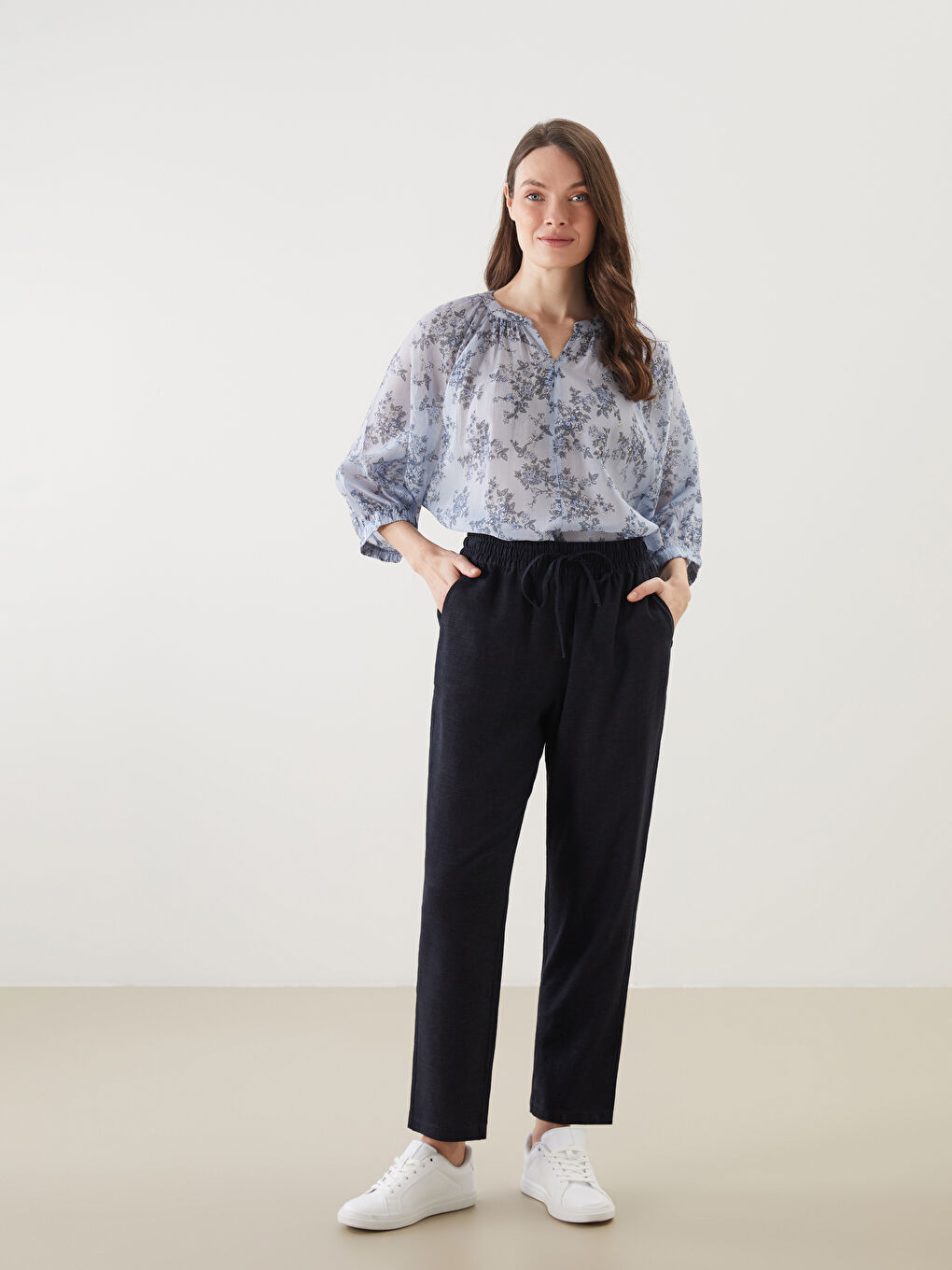 Elastic Waist Linen Blend Women'S Pants -S5JY58Z8-CS0