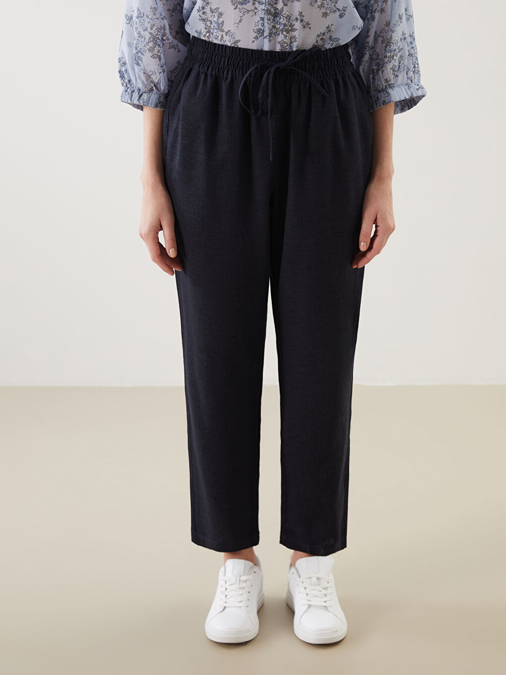 Elastic Waist Linen Blend Women'S Pants -S5JY58Z8-CS0