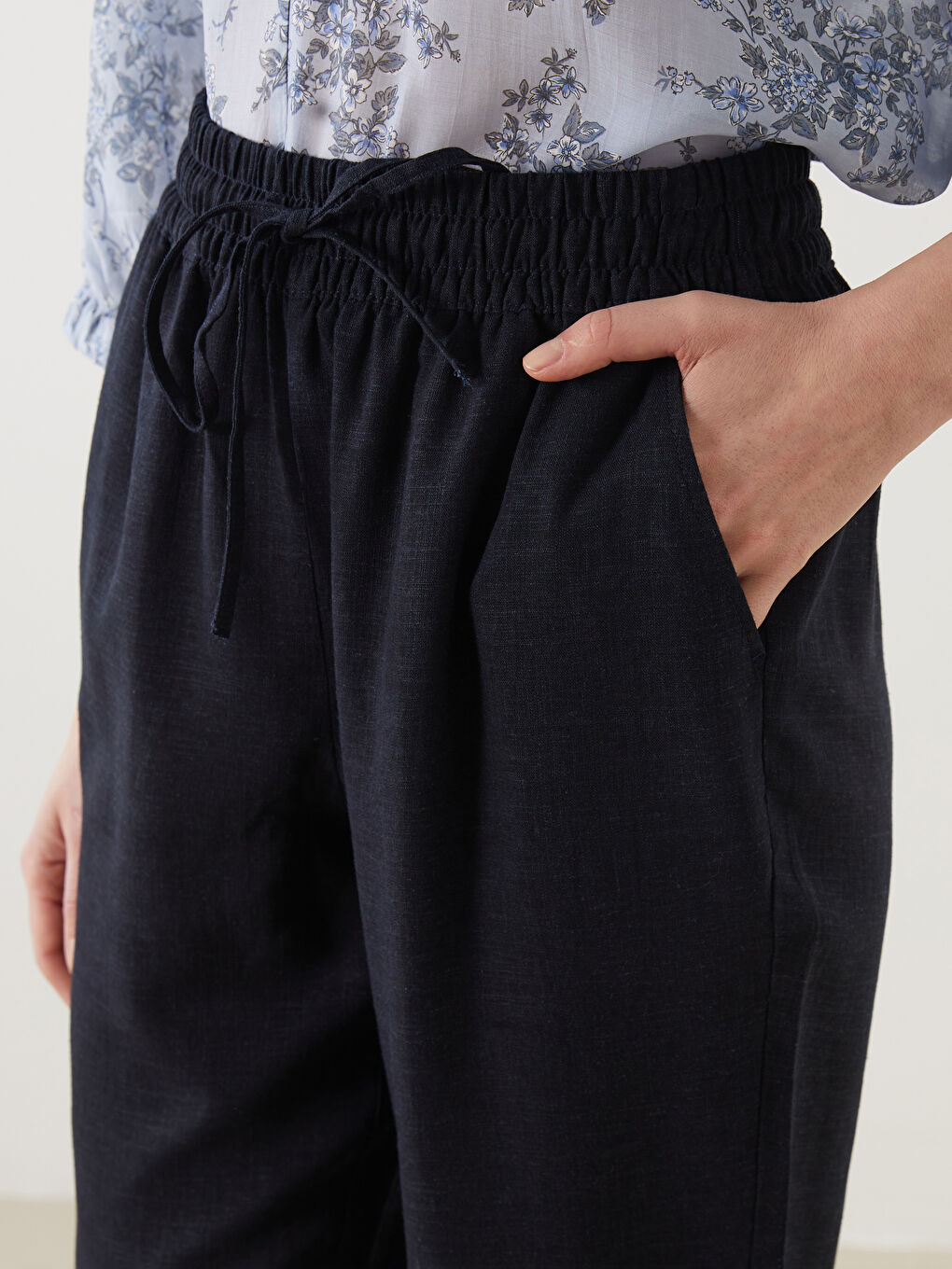 Elastic Waist Linen Blend Women'S Pants -S5JY58Z8-CS0