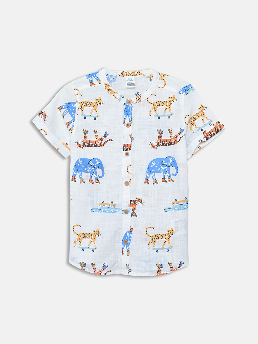 LCW ECO Grandad Collar Short Sleeve Printed Cotton Baby Boy Shirt -S5JY59Z1-LQE