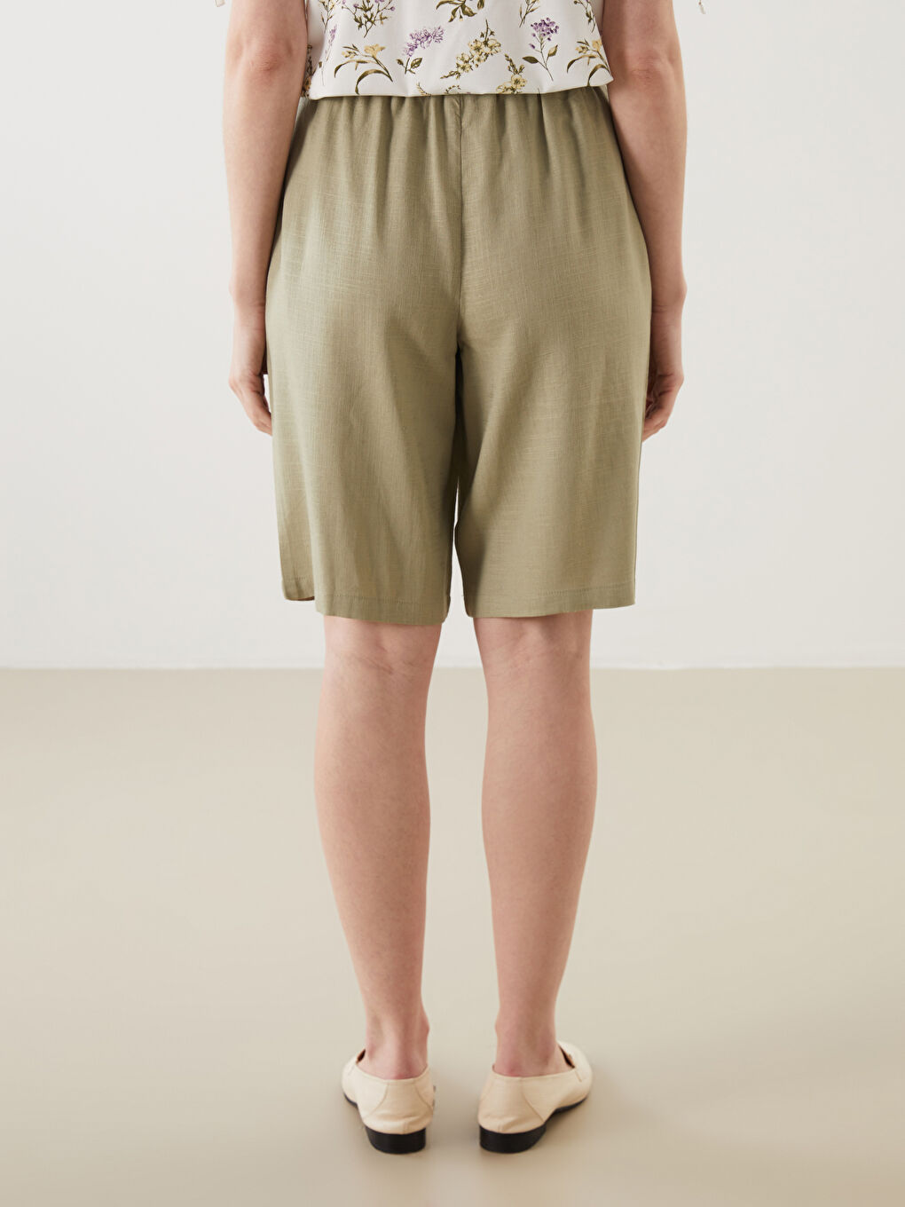 Plain Linen Blend Women's Shorts with Elastic Waist -S5JY63Z8-CTA