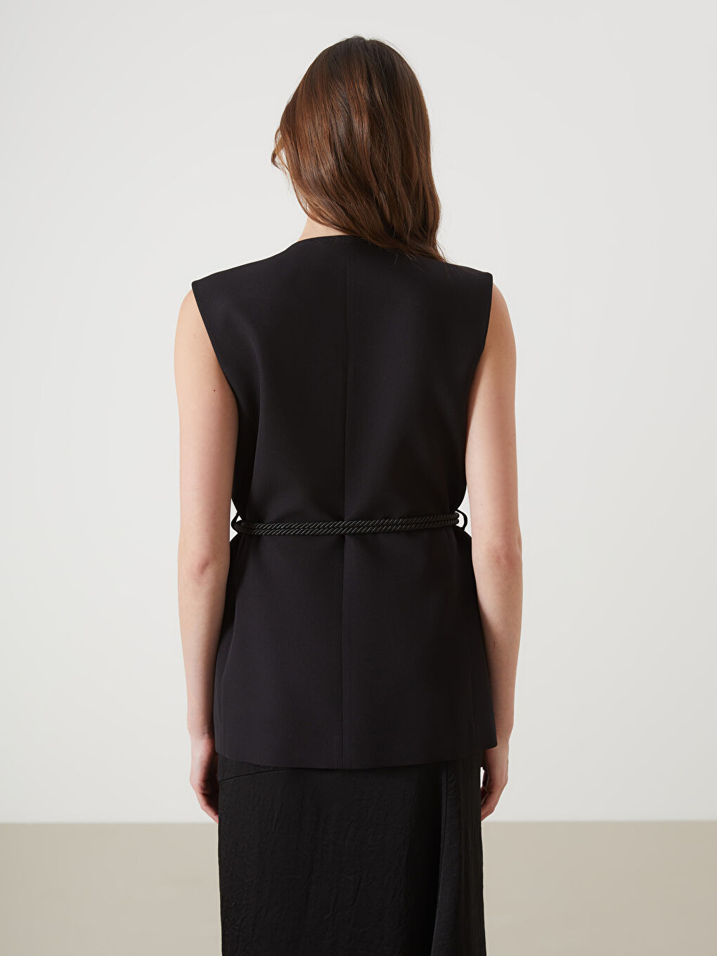 Siyah V Yaka Kadın Klasik Yelek-3