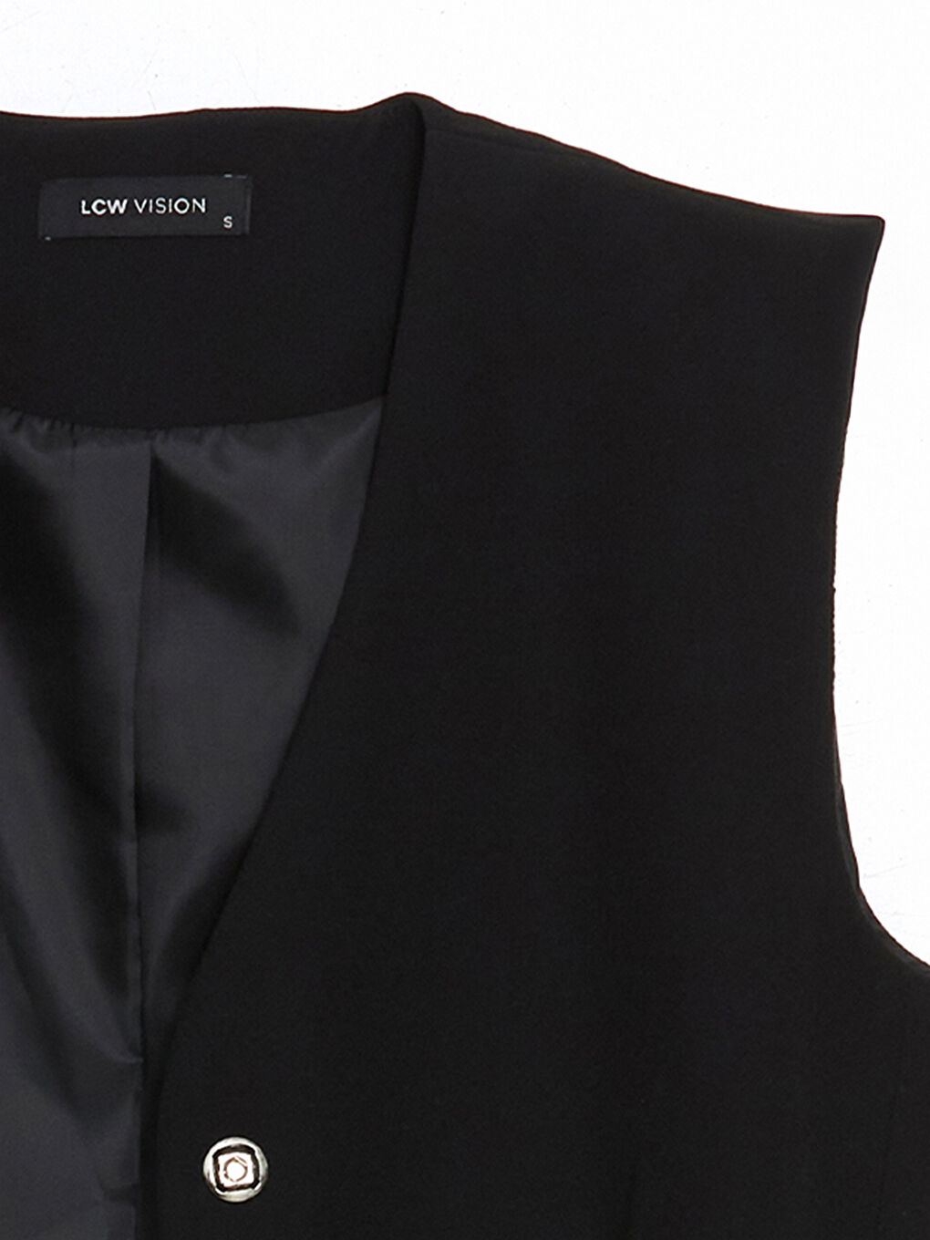 Siyah V Yaka Kadın Klasik Yelek-6