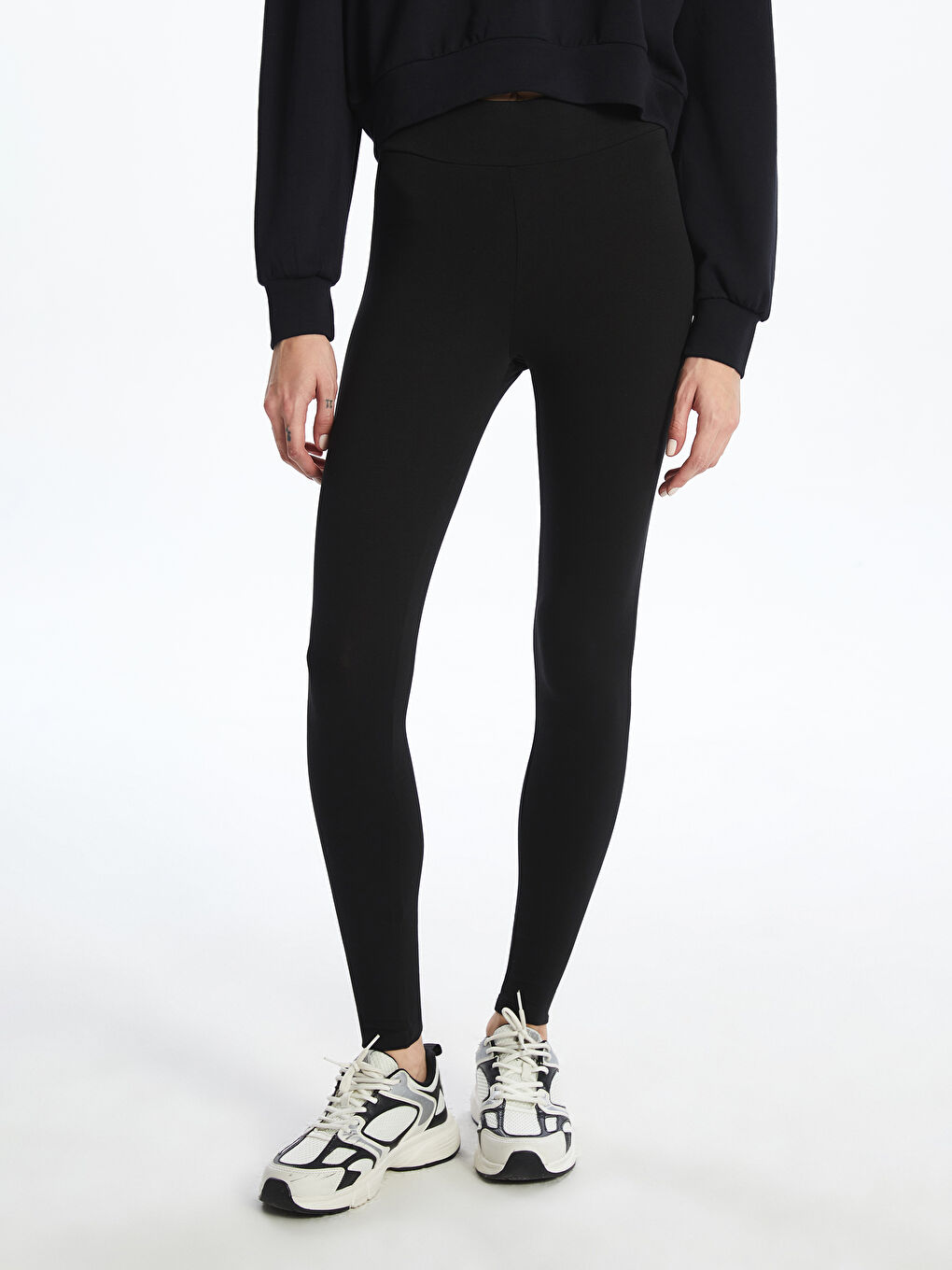 Siyah Beli Lastikli Kadın Spor Tayt-1