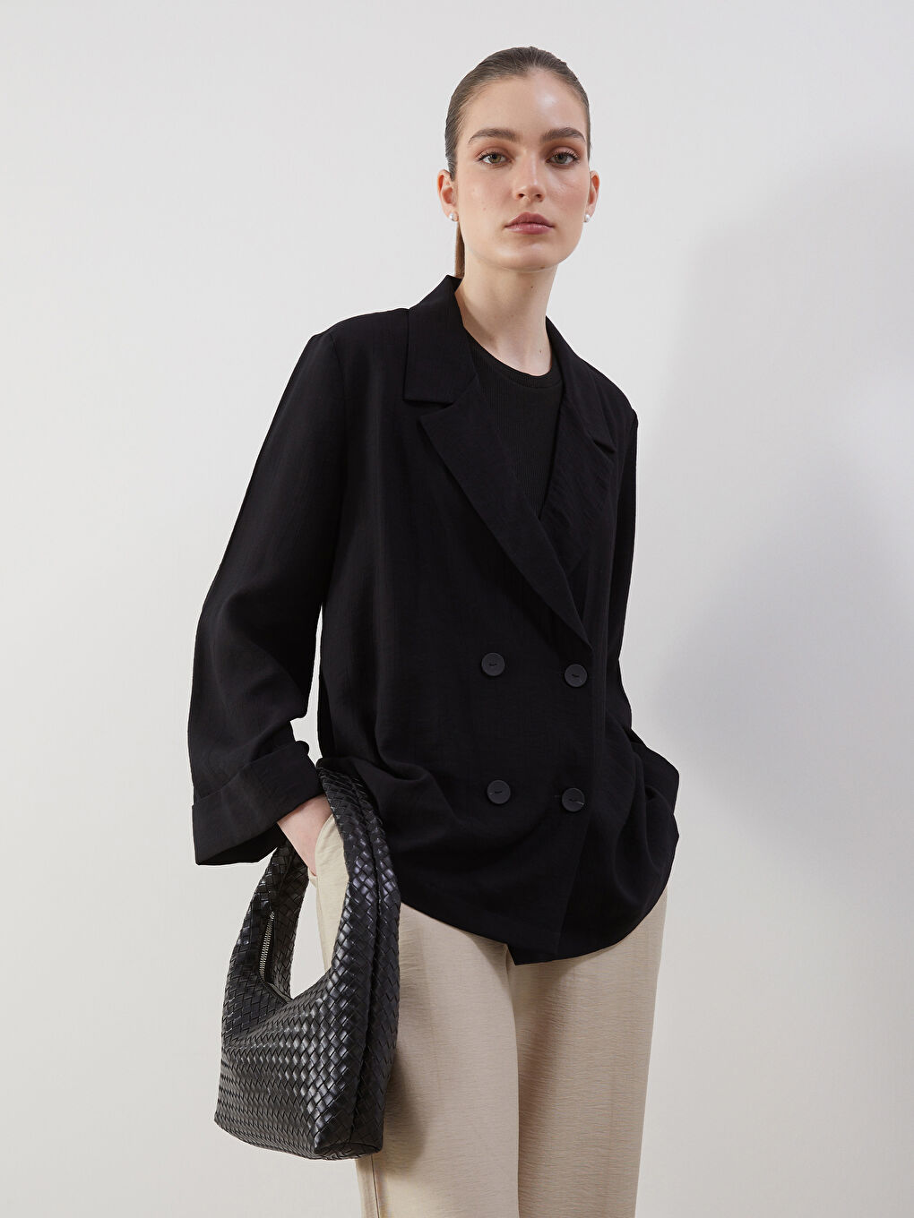 Siyah Loose Fit Kadın Blazer Ceket-1