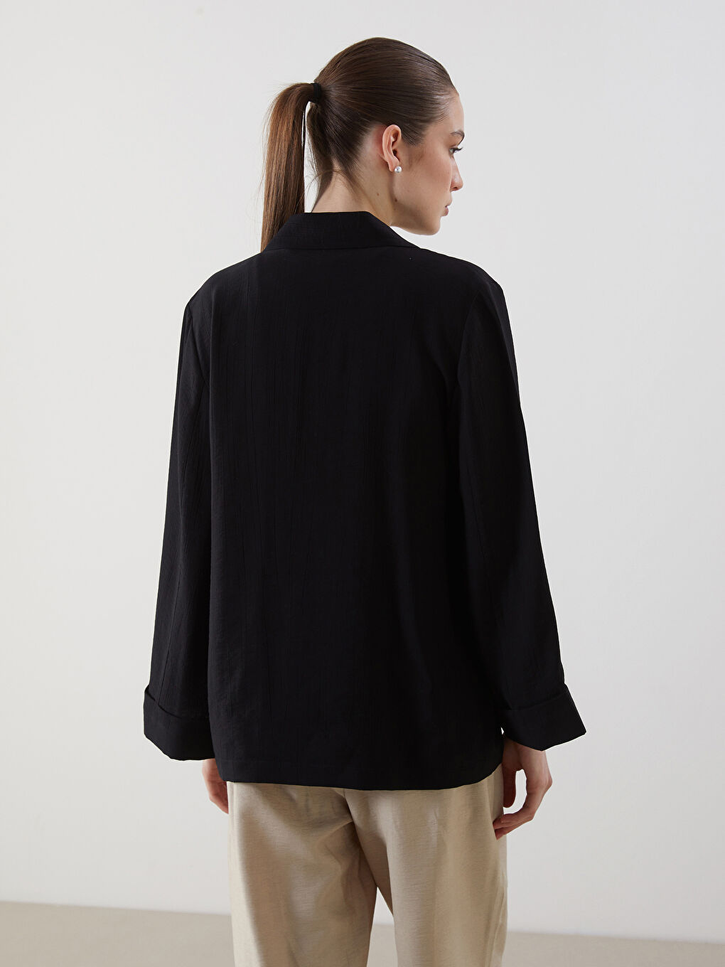 Siyah Loose Fit Kadın Blazer Ceket-3