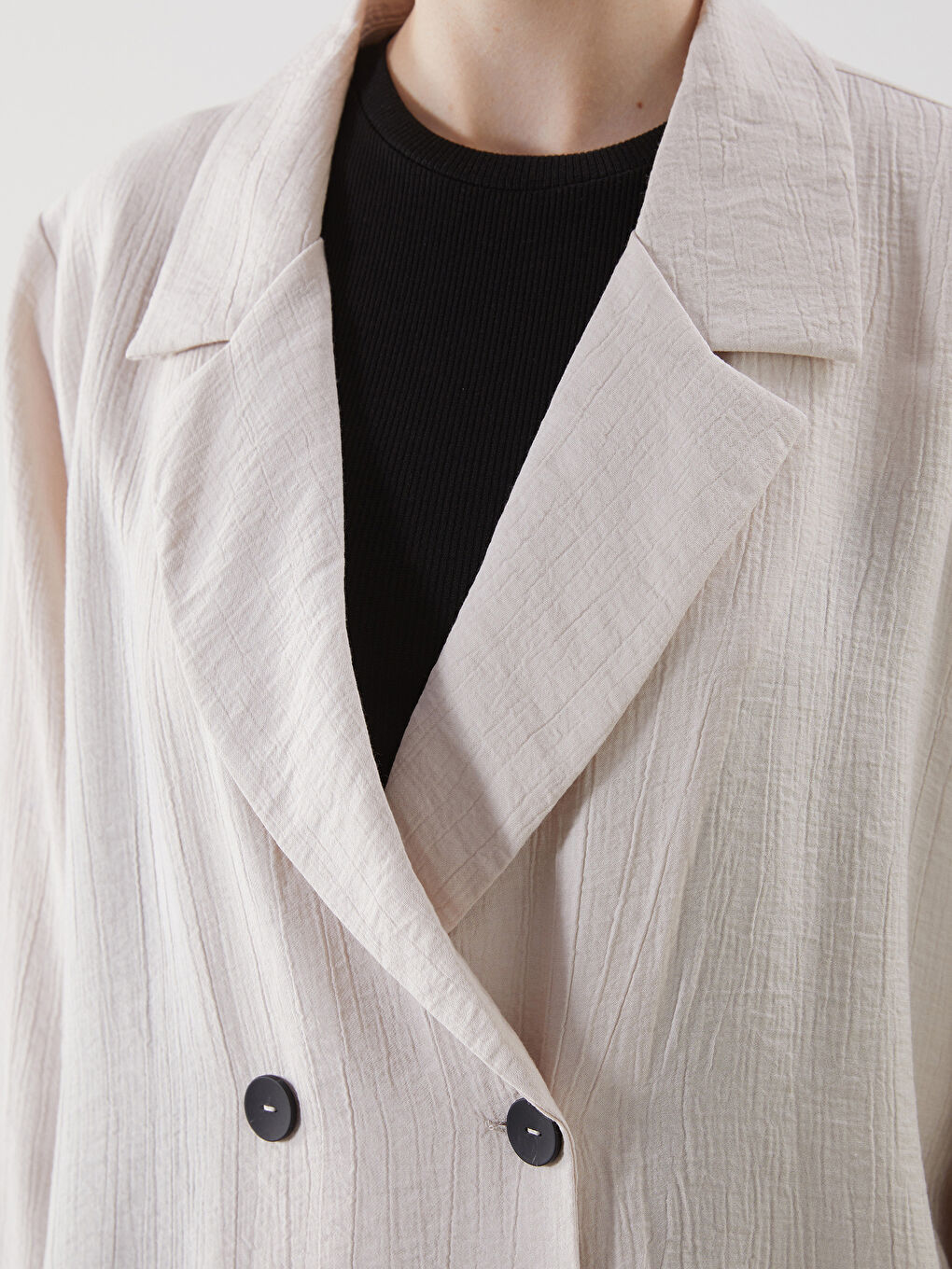 Bej Loose Fit Kadın Blazer Ceket-2