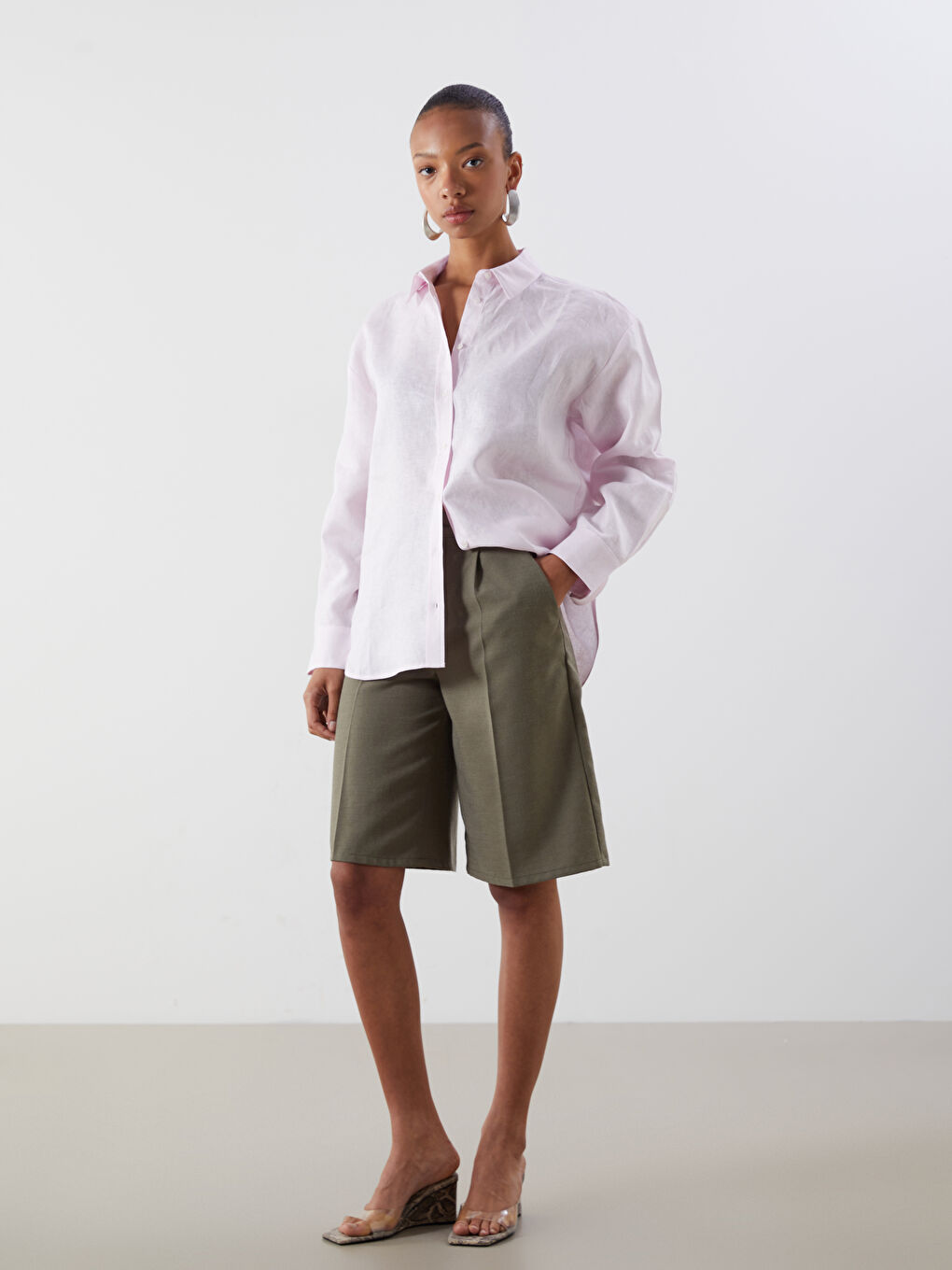 LC Waikiki Oversize Linen Women's Shirt -S5K015Z8-QVT