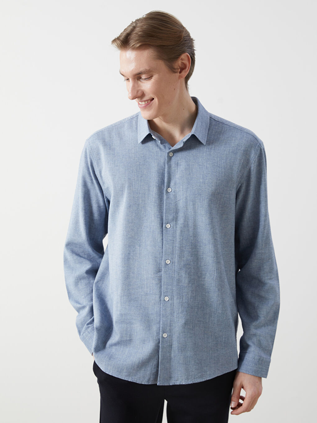 Mavi Regular Fit Uzun Kollu Armürlü Erkek Gömlek