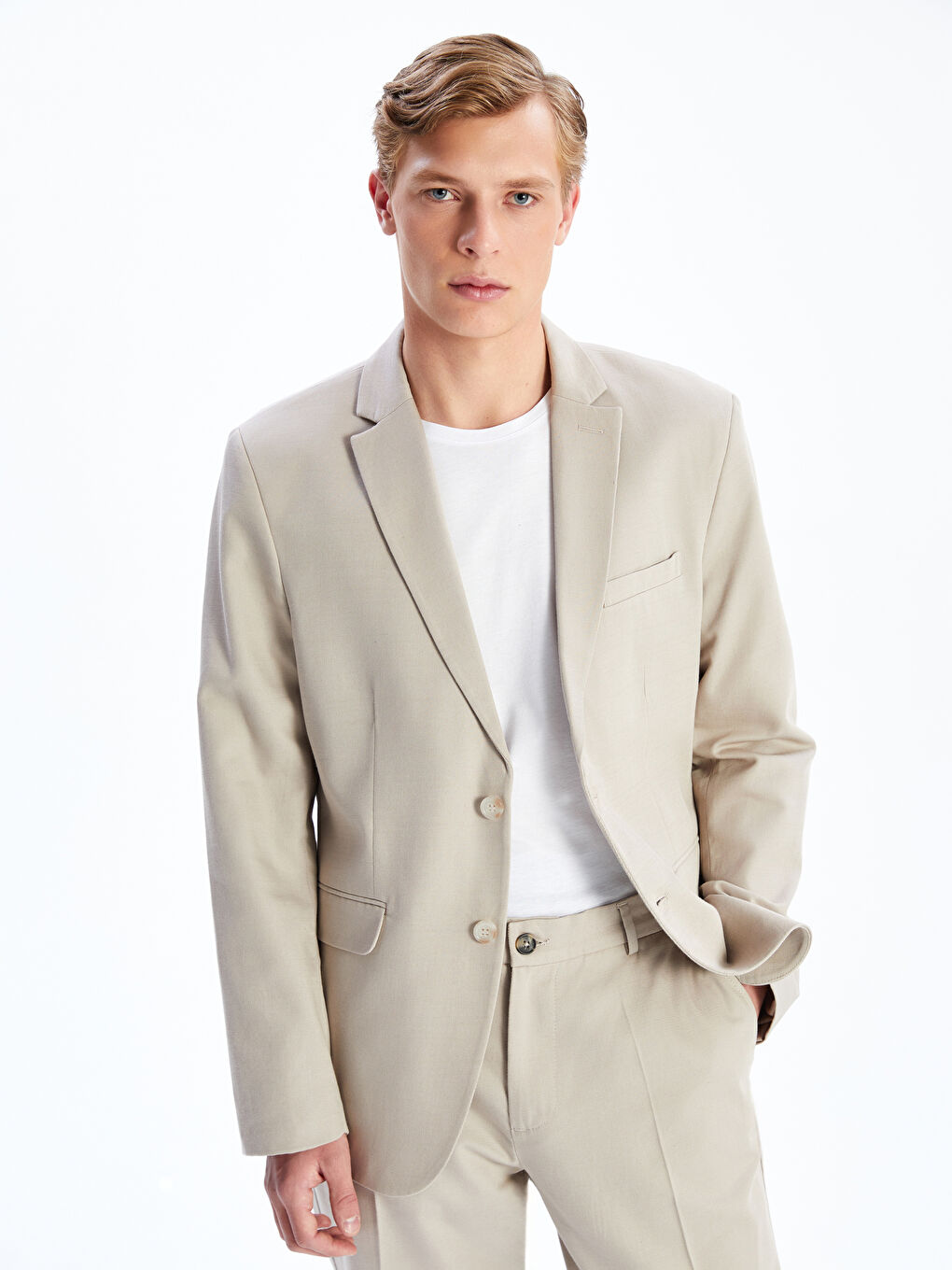 Slim Fit Linen Blended Men's Blazer Jacket -S5K023Z8-CR8