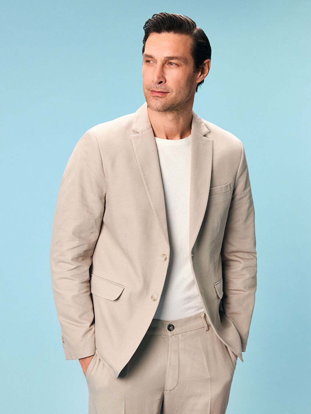 Slim Fit Linen Blend Men's Blazer Jacket -S5K023Z8-CR8