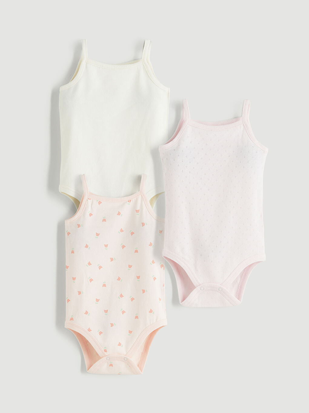 Pembe Kare Yaka Kız Bebek Çıtçıtlı Body 3'lü