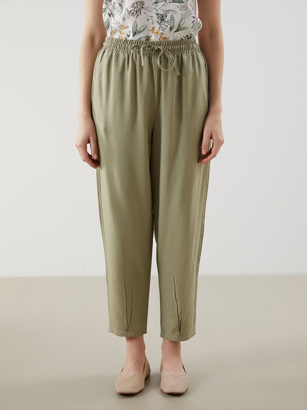 Ženske pantalone sa mešavionom lana šargarepa izleda -S5K040Z8-F47