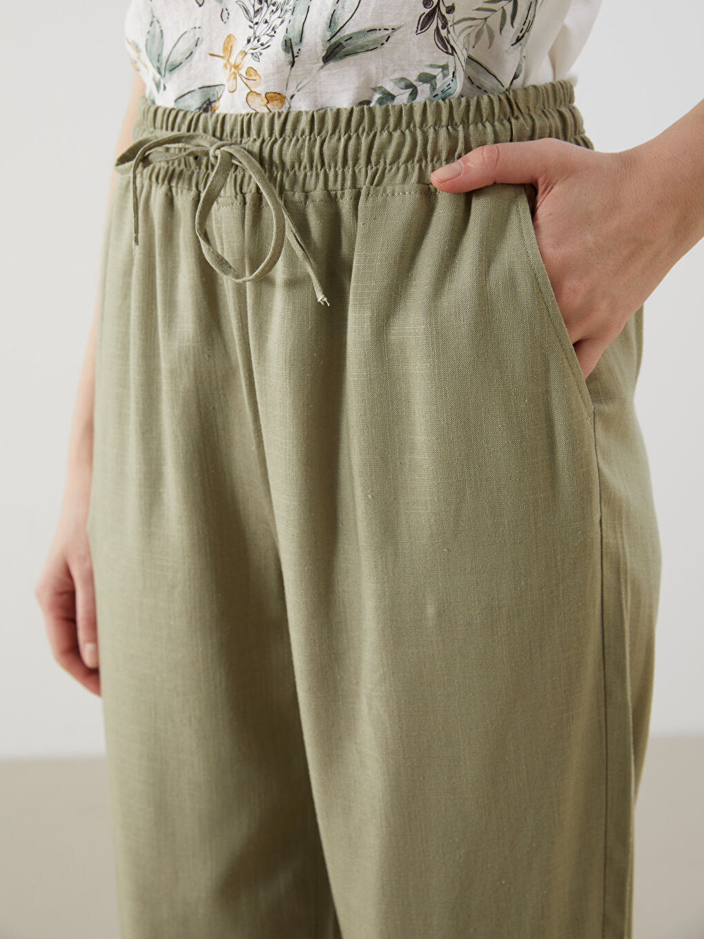 Ženske pantalone sa mešavionom lana šargarepa izleda -S5K040Z8-F47