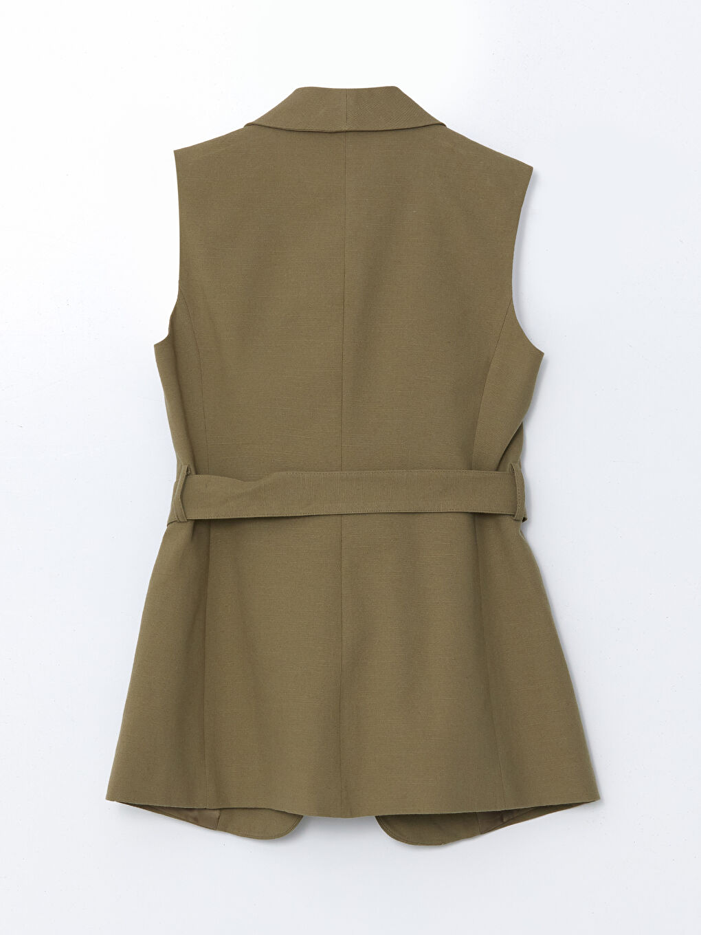 Haki Ceket Yaka Keten Karışımlı Kadın Klasik Yelek-9