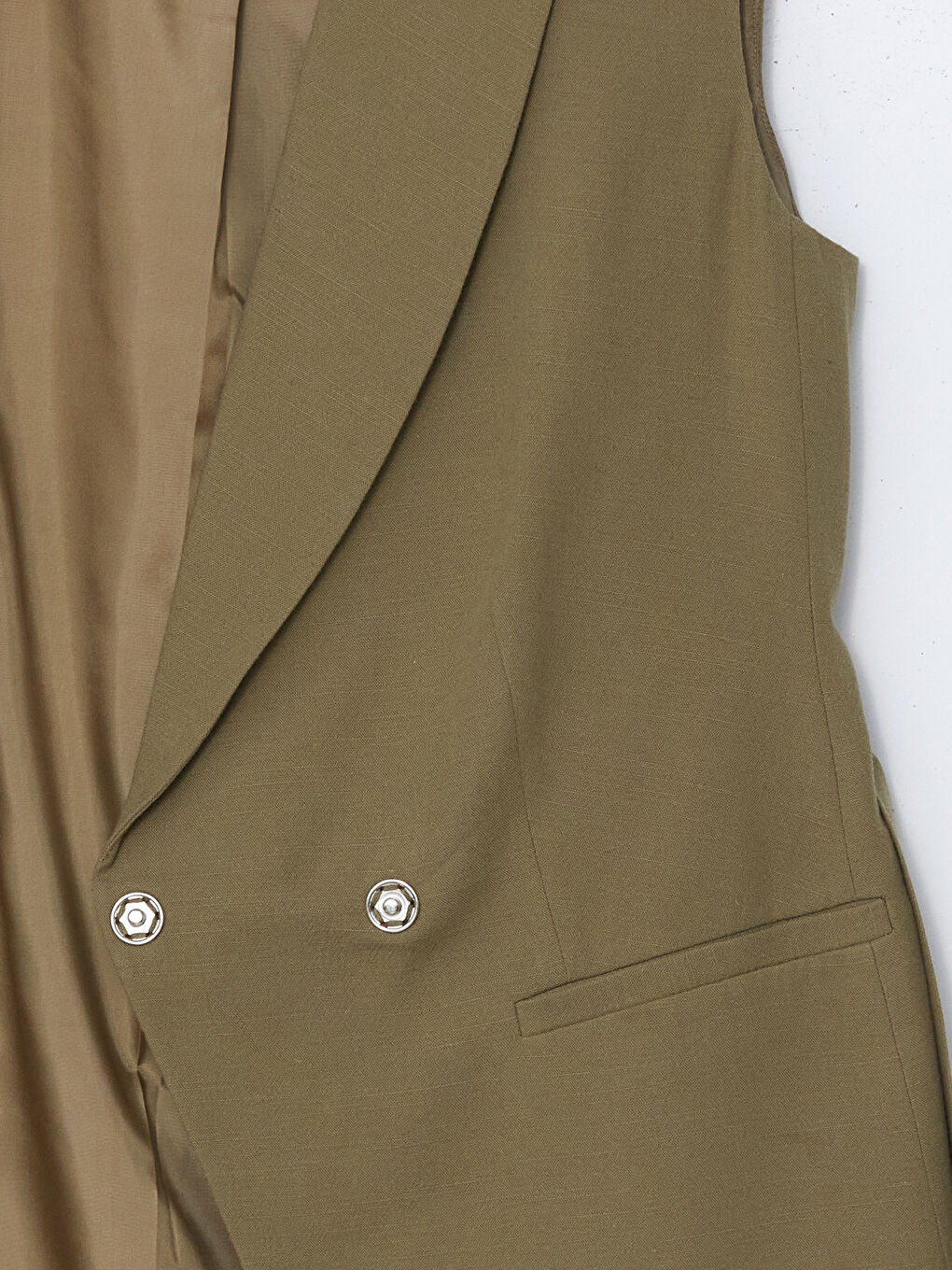 Haki Ceket Yaka Keten Karışımlı Kadın Klasik Yelek-10