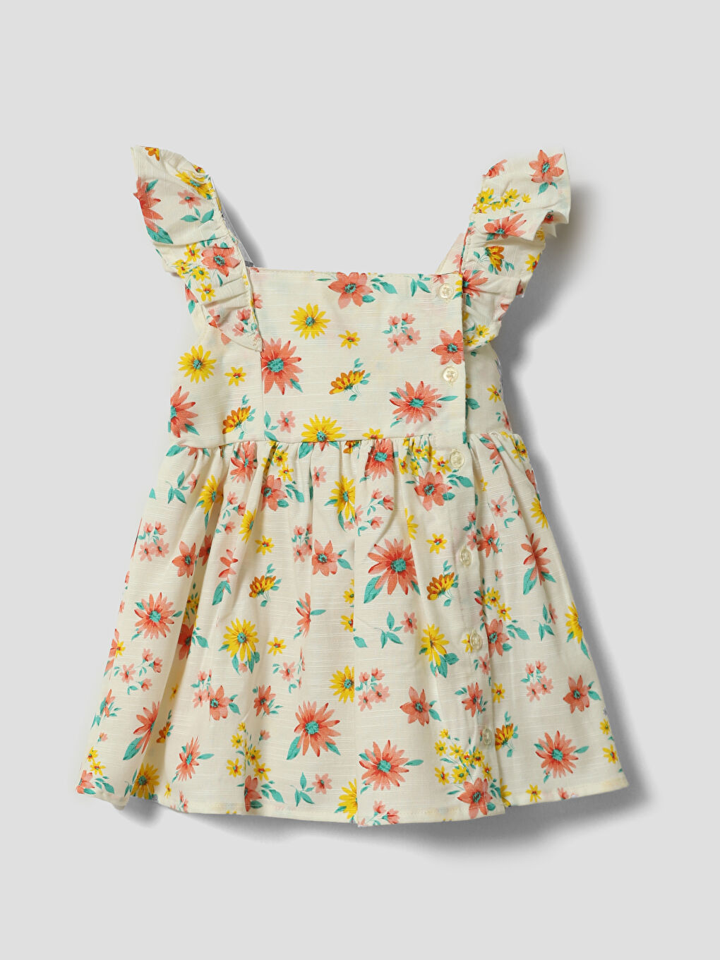 Square Collar Floral Girls' Poplin Dress