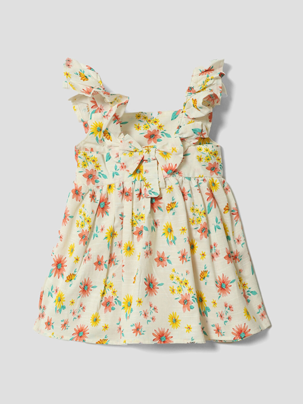 Square Collar Floral Girls' Poplin Dress-1
