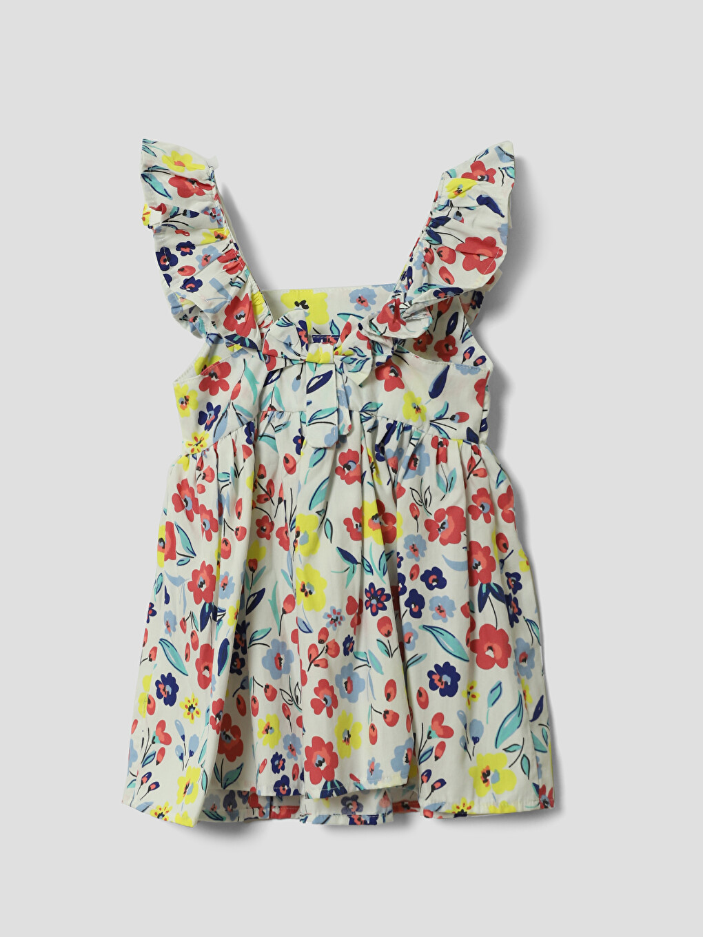 Square Collar Floral Girls' Poplin Dress-1