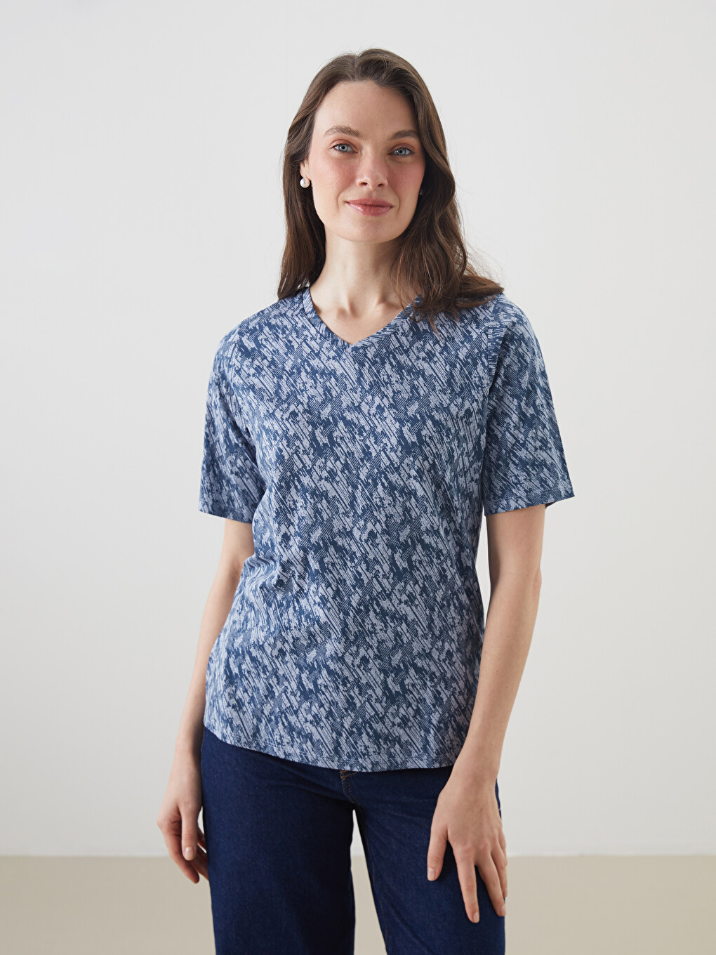 V-neck Patterned Blouse