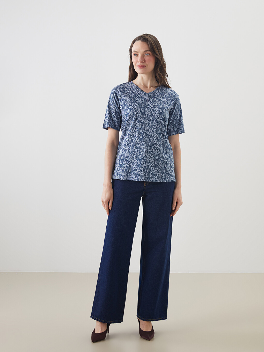 V-neck Patterned Blouse-1