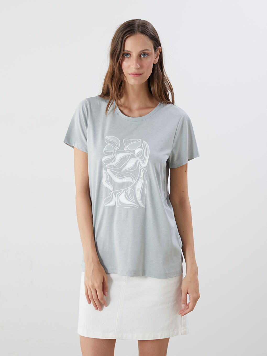 Crew Neck Printed Women's T-Shirt -S5K139Z8-FJR