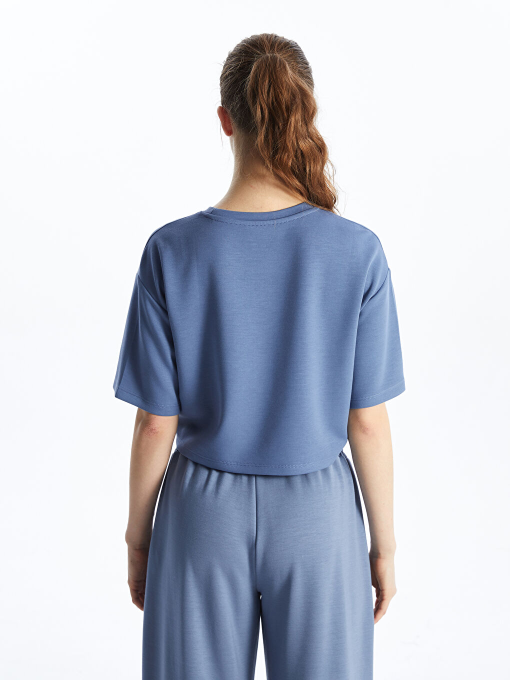 İndigo Bisiklet Yaka Crop Kadın Spor Tişört-2