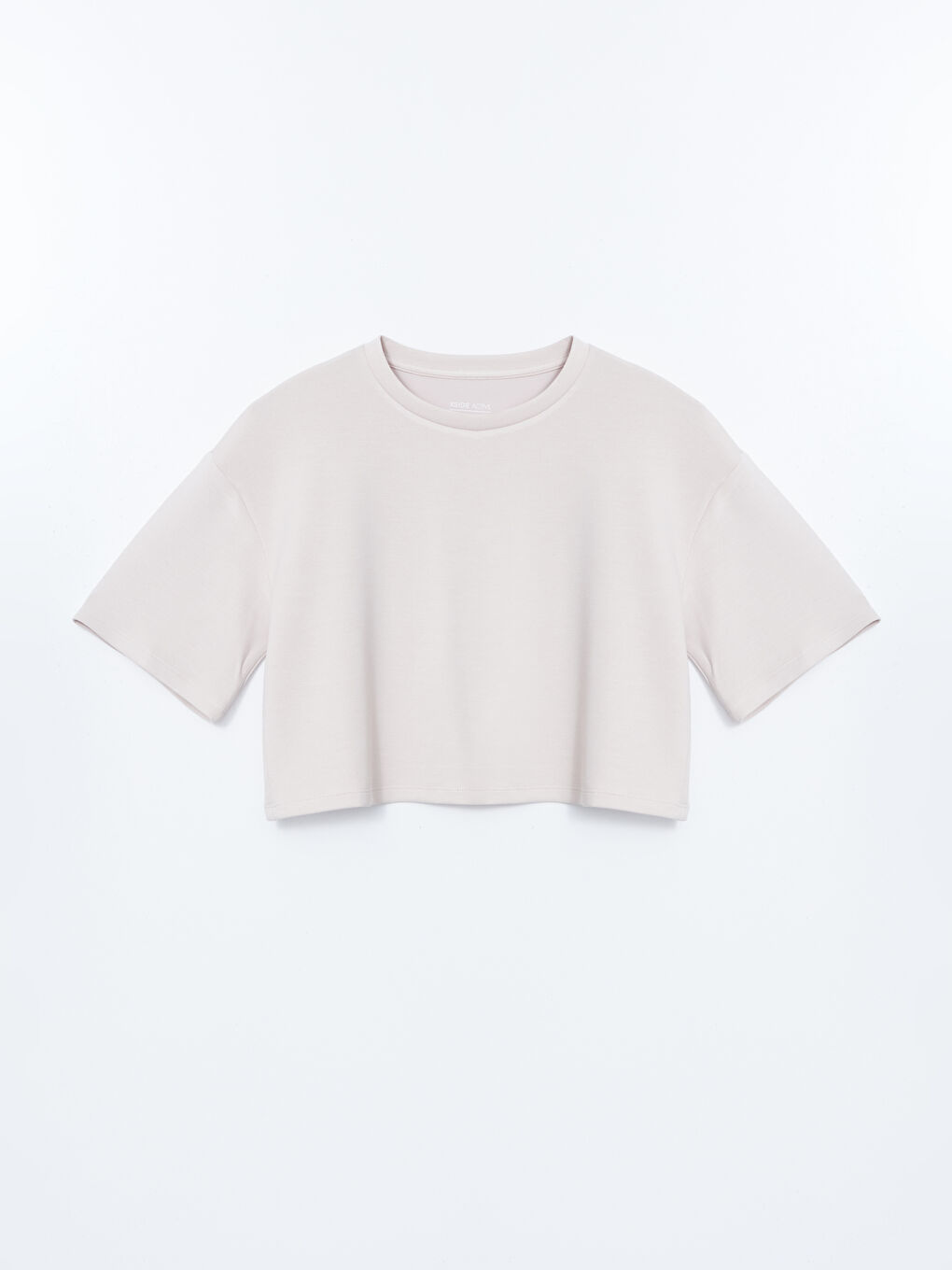 Bej Bisiklet Yaka Crop Kadın Spor Tişört-4