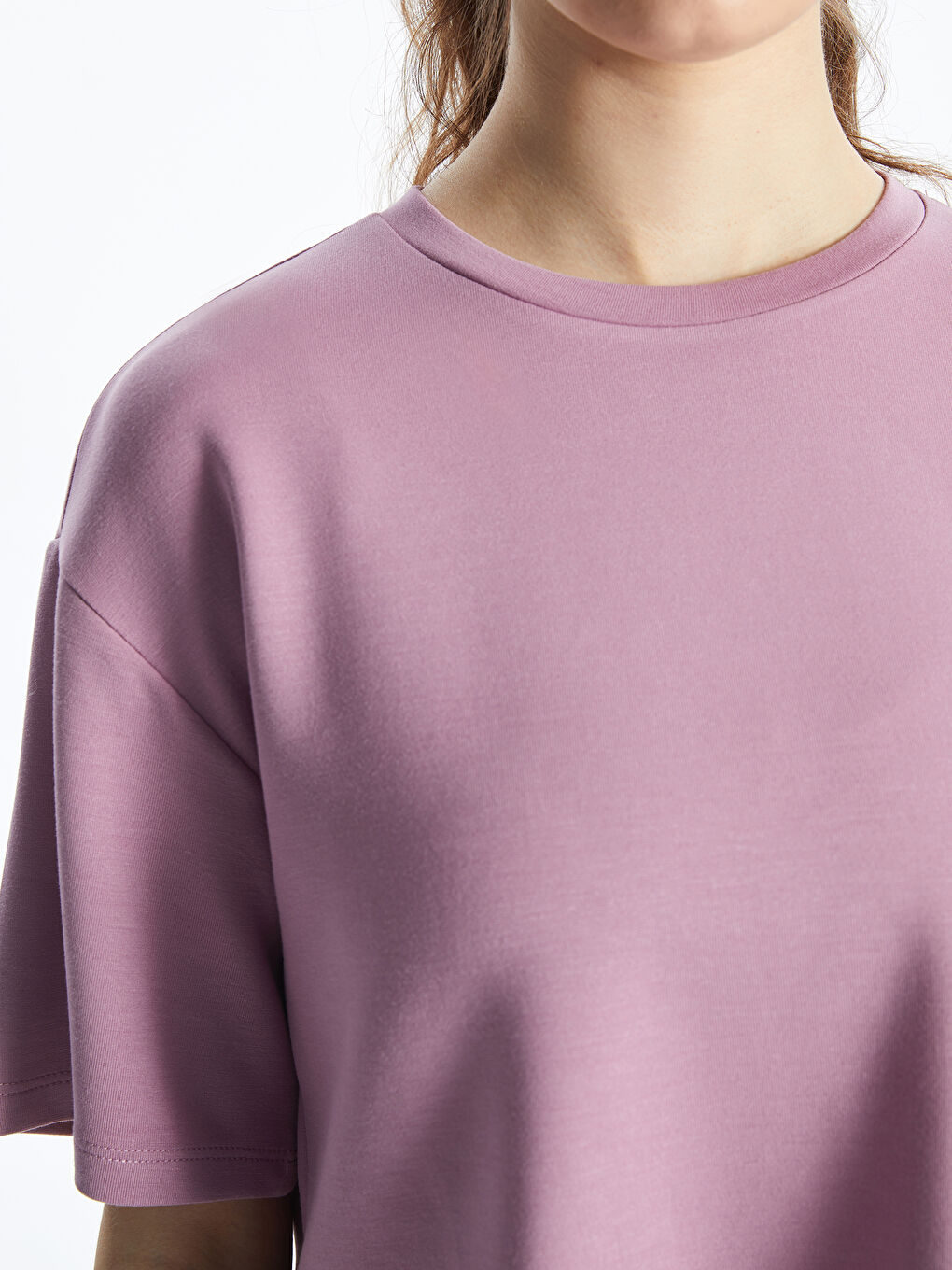 Mor Bisiklet Yaka Crop Kadın Spor Tişört-2