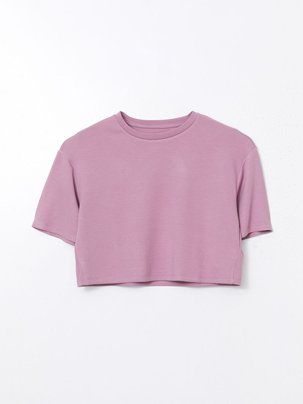 Mor Bisiklet Yaka Crop Kadın Spor Tişört-4