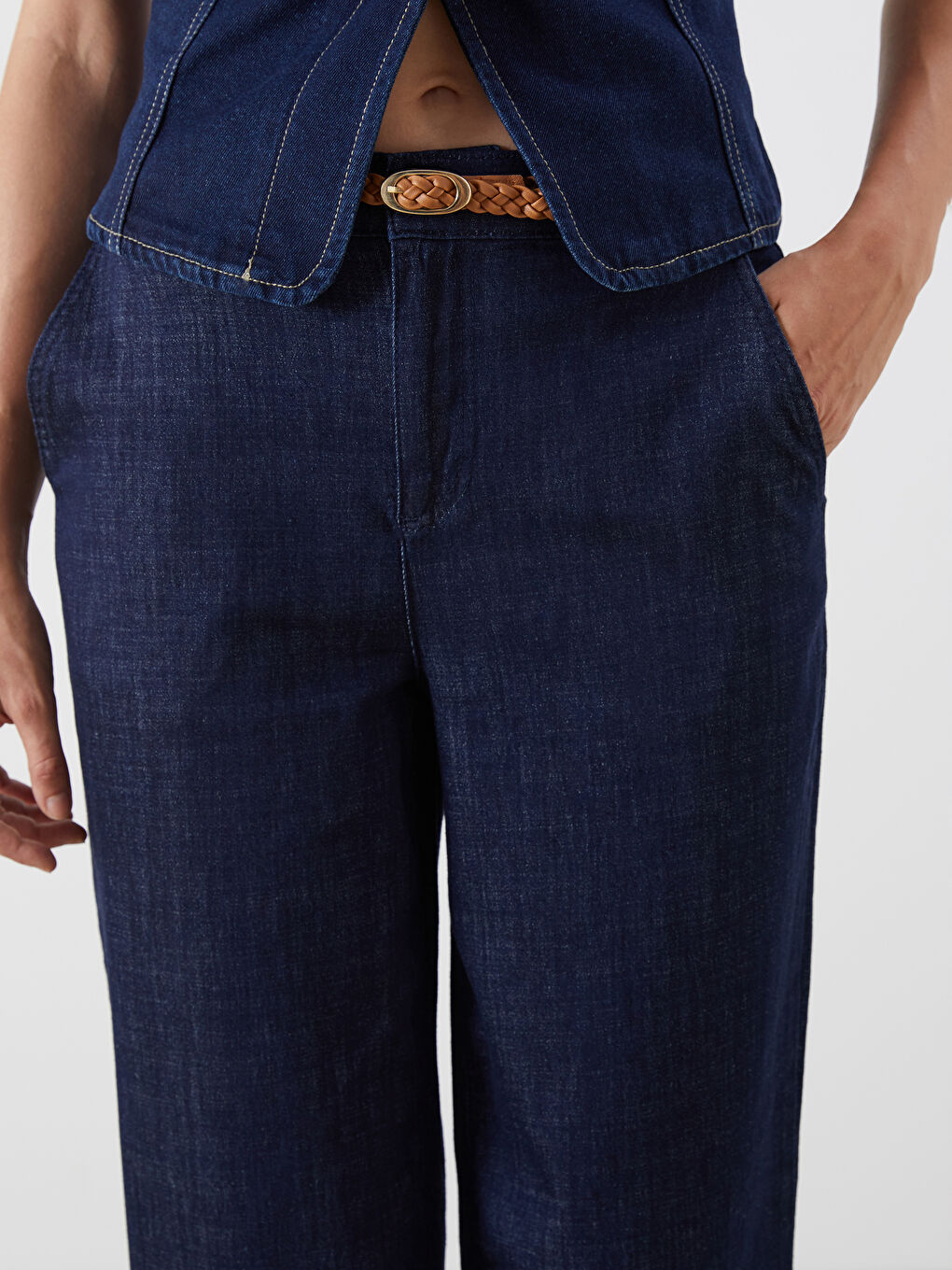 İndigo Beli Kemerli Carrot Fit Kadın Jean Pantolon-2