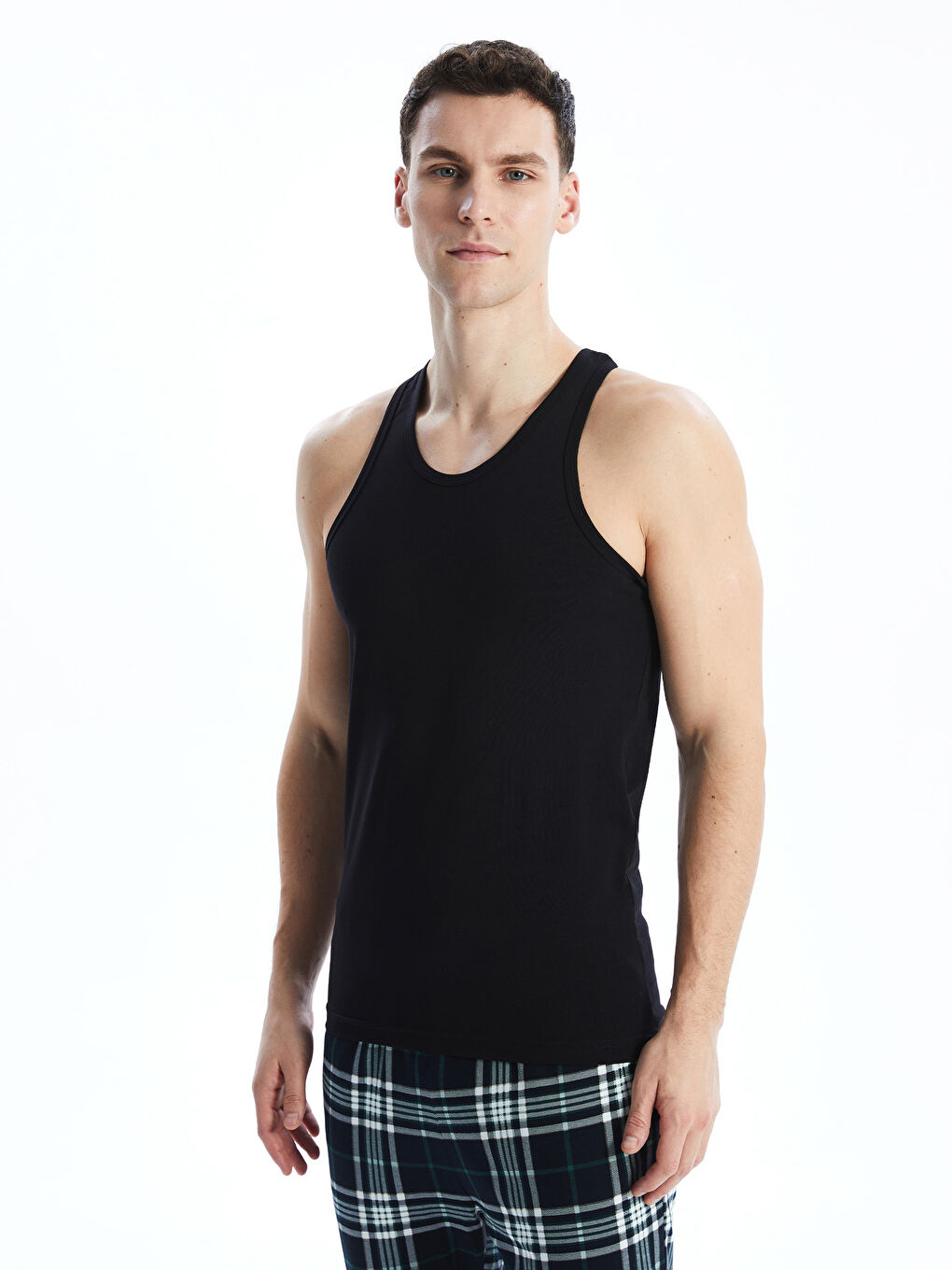 Siyah U Yaka Penye Erkek Atlet 2'li-3